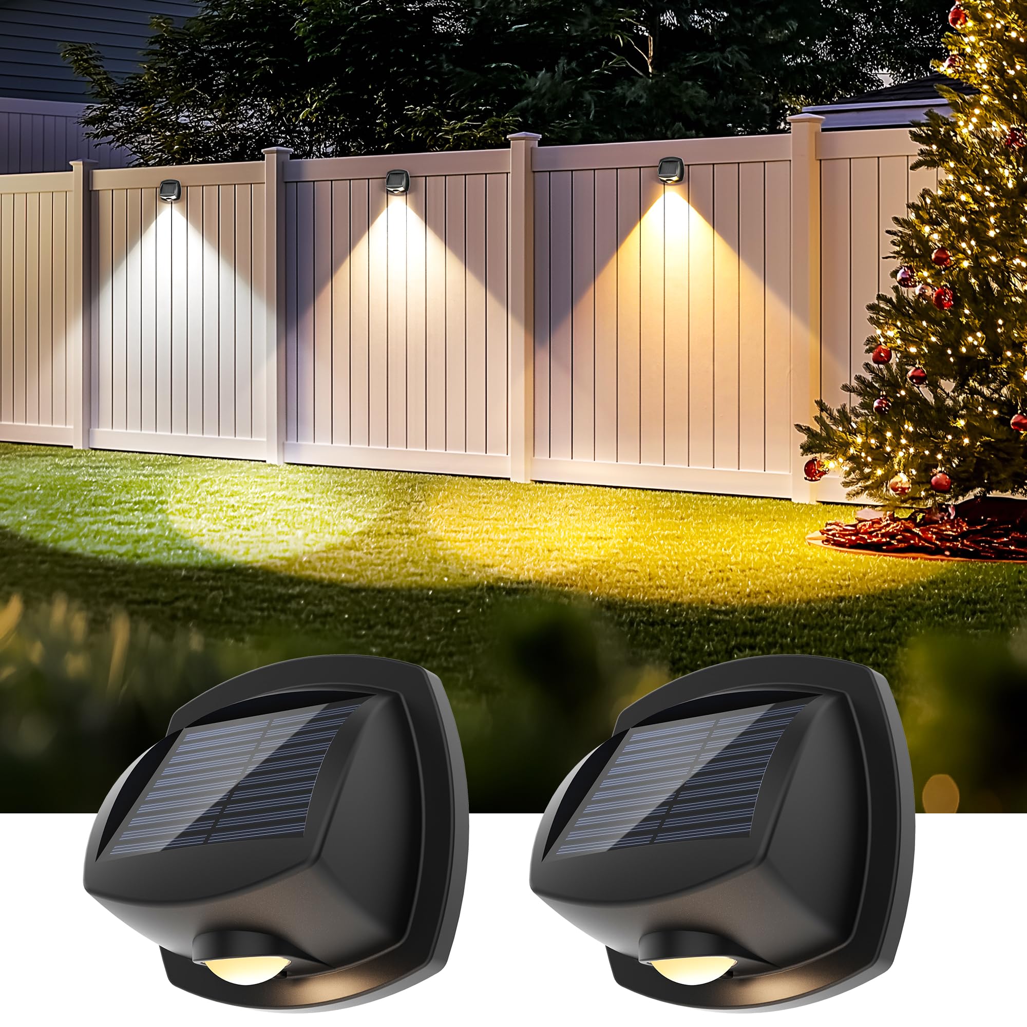 AUDERWIN Solar Fence Lights Outdoor Waterproof IP65 Solar Powered Fence Lights Outside Dual Color Led Solar Wall Lights Outdoor 