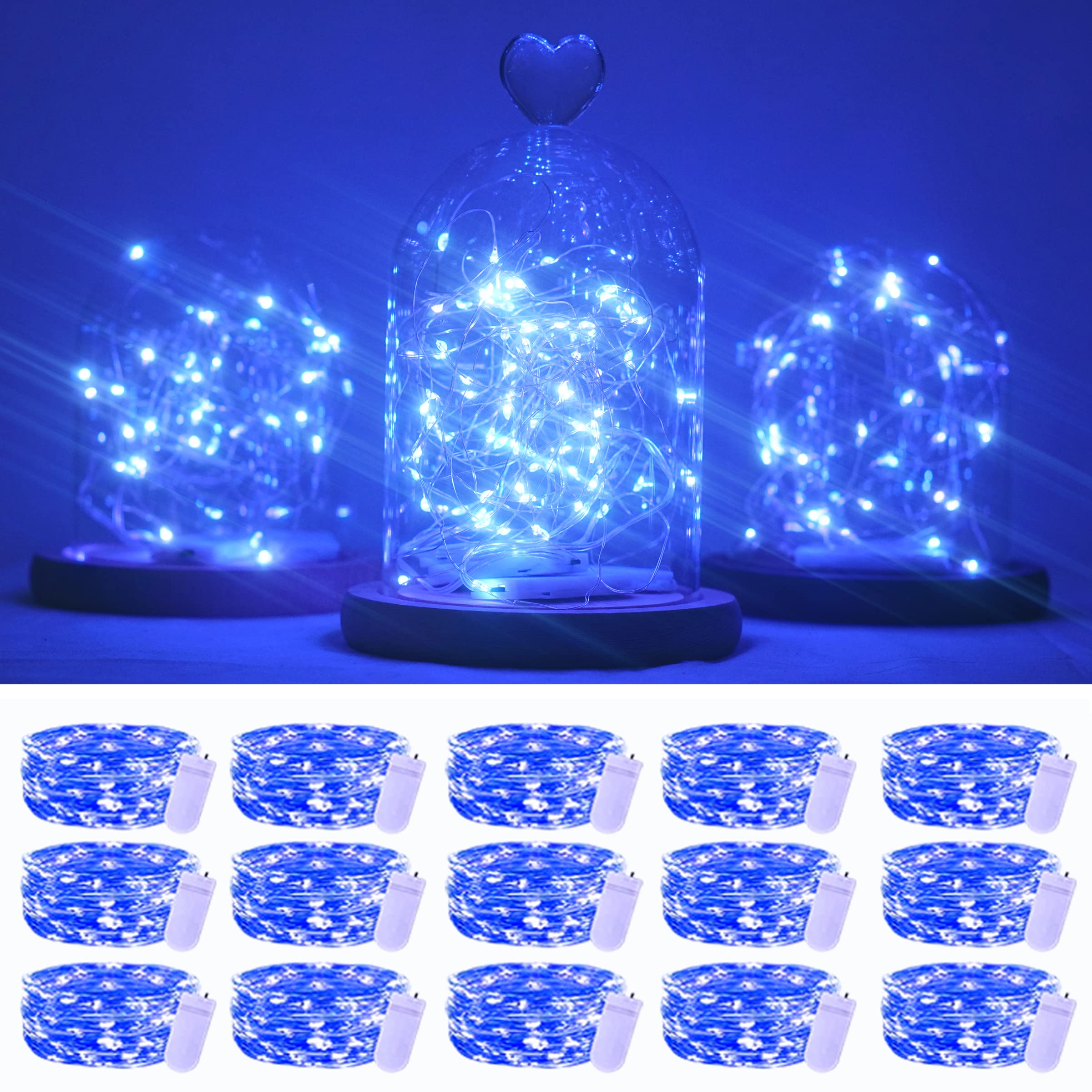 SmilingTown Fairy String Lights, 20 LED, 6.6FT, Battery Operated, Silver Copper Wire, Blue for DIY Party Decorations