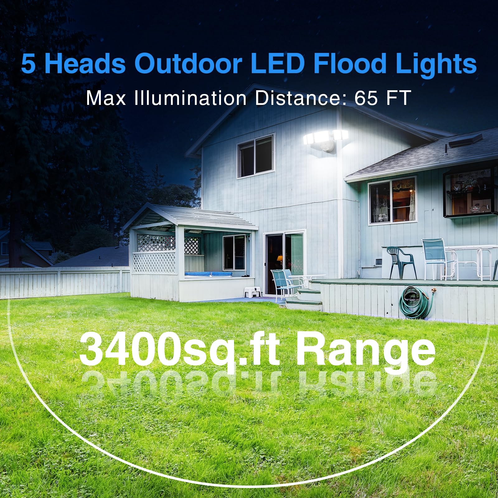 120W Outdoor Led Flood Light, 5 Heads Exterior Security Lights With 360 Lighting Angle, 6500K Super Bright Floodlight Fixture Wa
