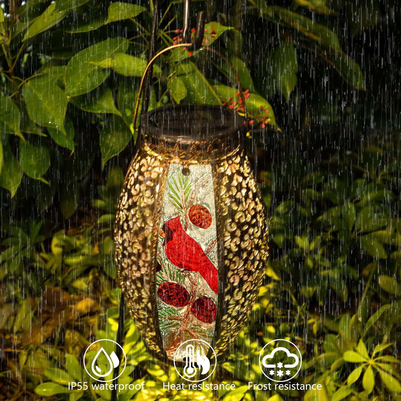 Larekook Outdoor Solar Lantern - Waterproof Red Cardinal Metal Light For Patio & Garden