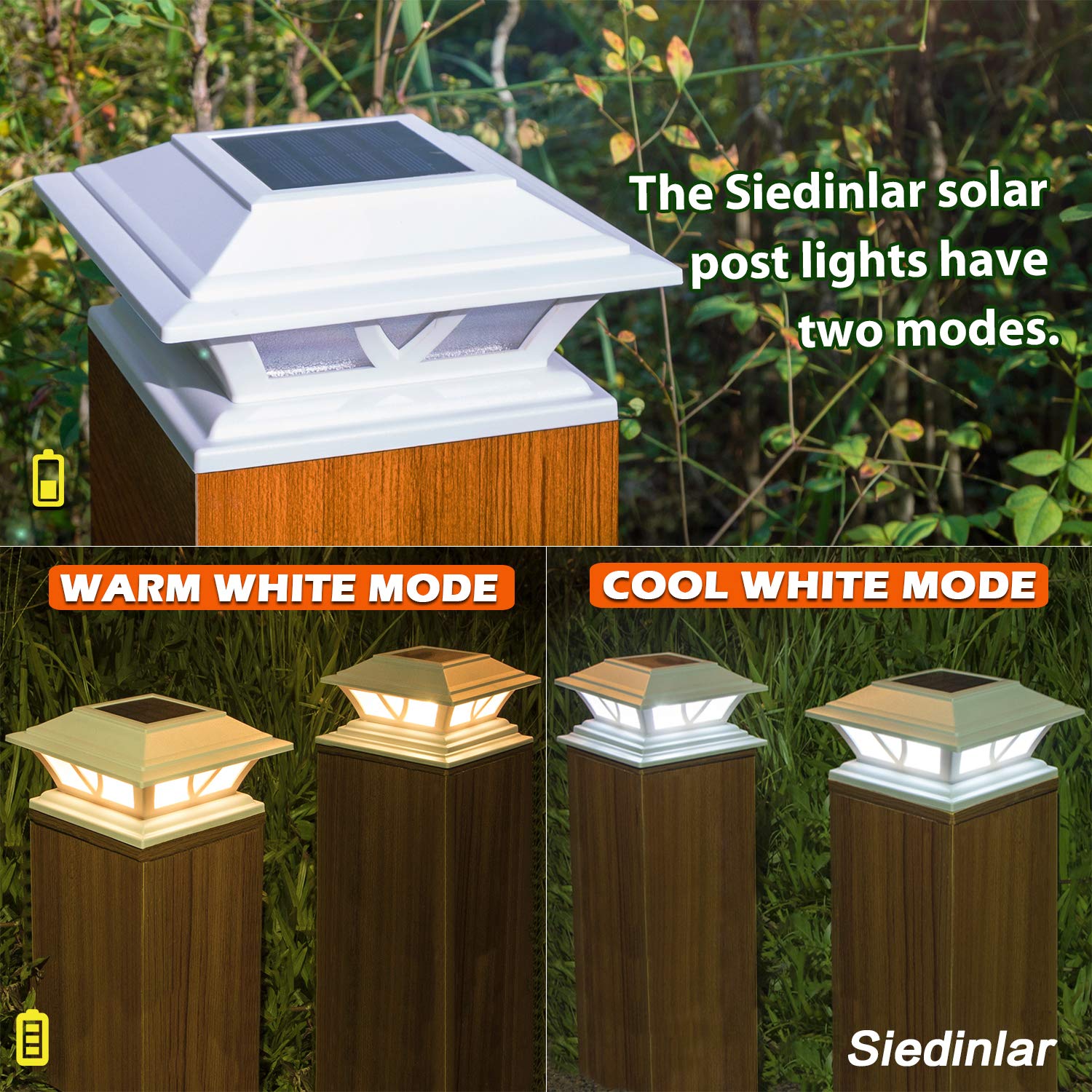 SIEDiNLAR Solar Post Lights - 10 Pack LED Fence Cap Light, Warm White/Cool White for 4x4/5x5/6x6 Posts, Durable ABS Material