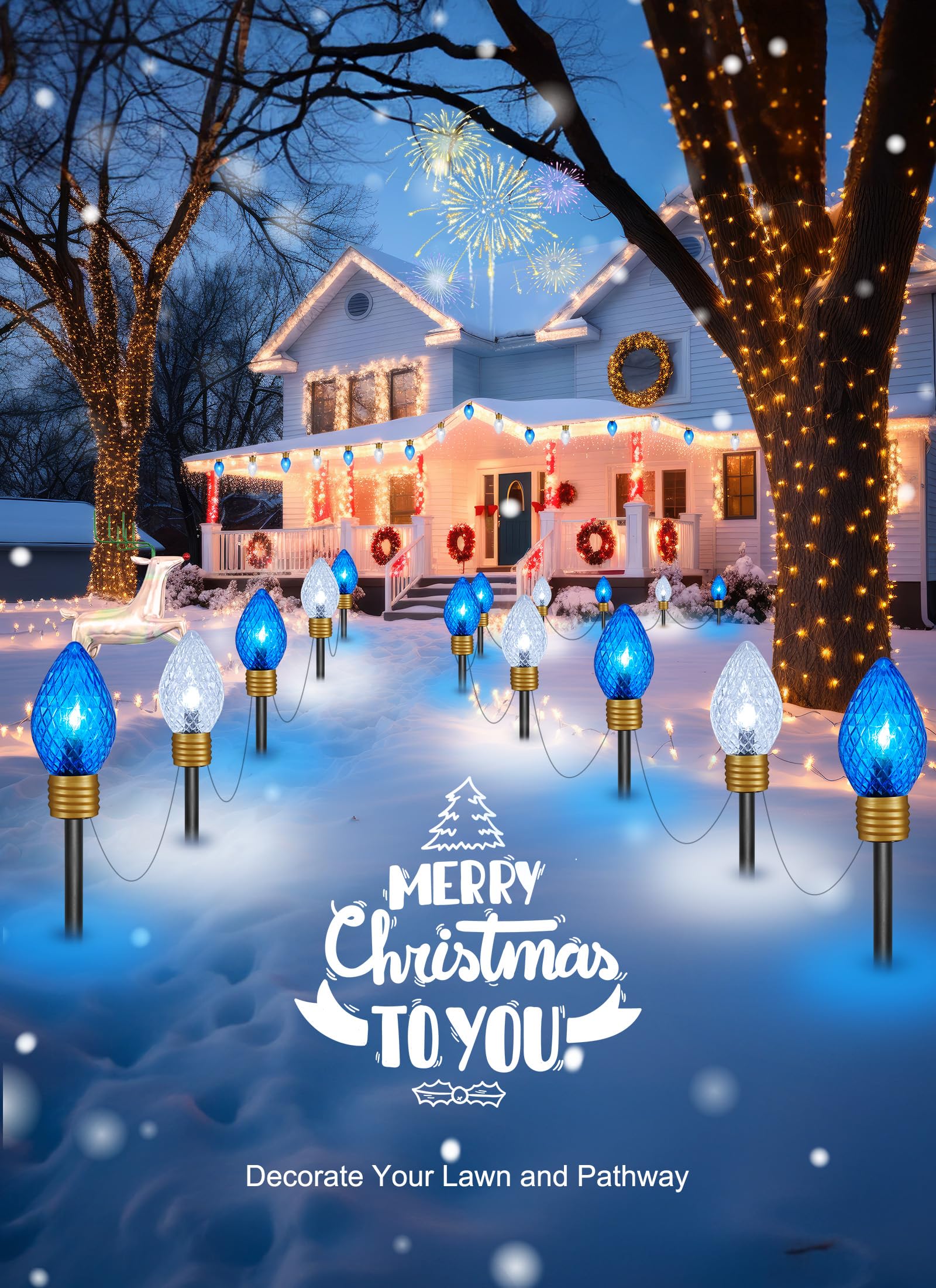 Brightown Strawberry Jumbo C9 Christmas Pathway Lights Outdoor -2 Pack Total 17 Feet 10 Led Jumbo C9 Walkway Lights, Christmas L