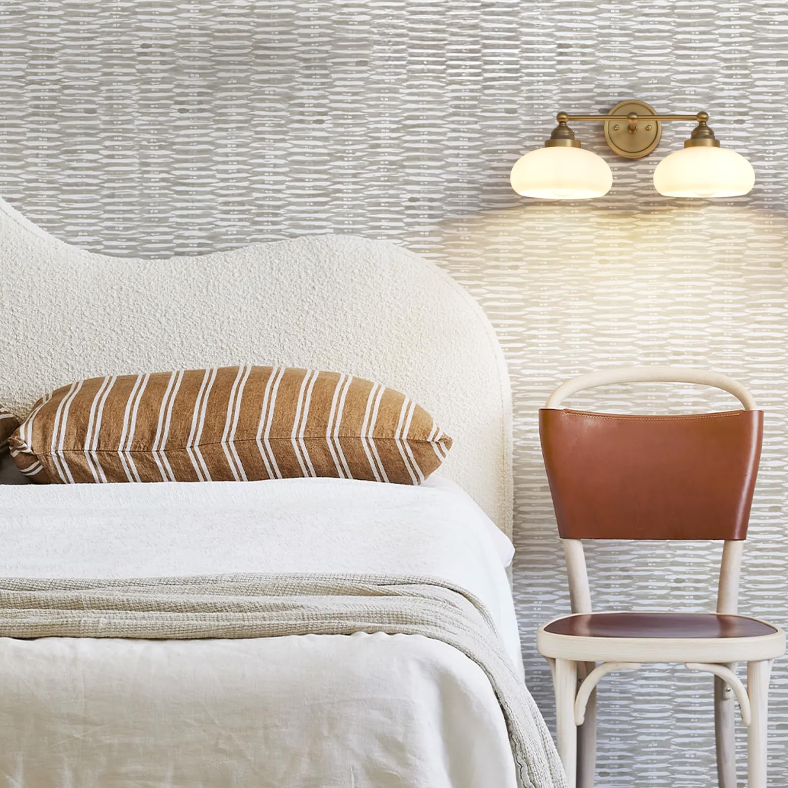 Songcilt Vintage 2-Lights Sconces Wall Lighting With Milk White Glass Shade, Double Arm Wall Lamp Fixture For Living Room Dining