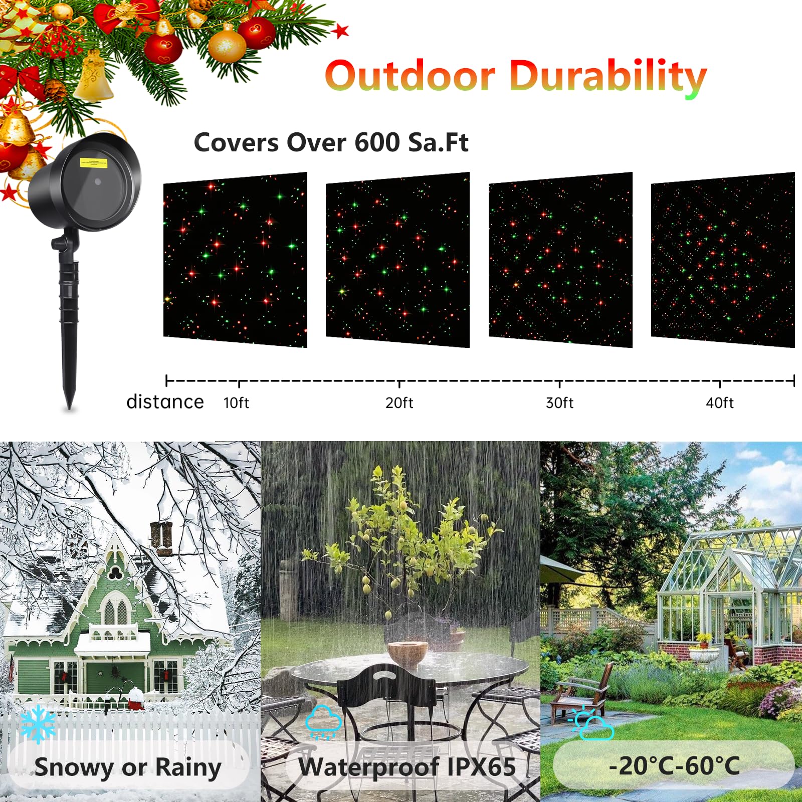 Yfain Christmas Laser Lights Outdoor, Motion Christmas Projector Lights Outdoor Waterproof, Landscape Spotlight Red & Green Xmas