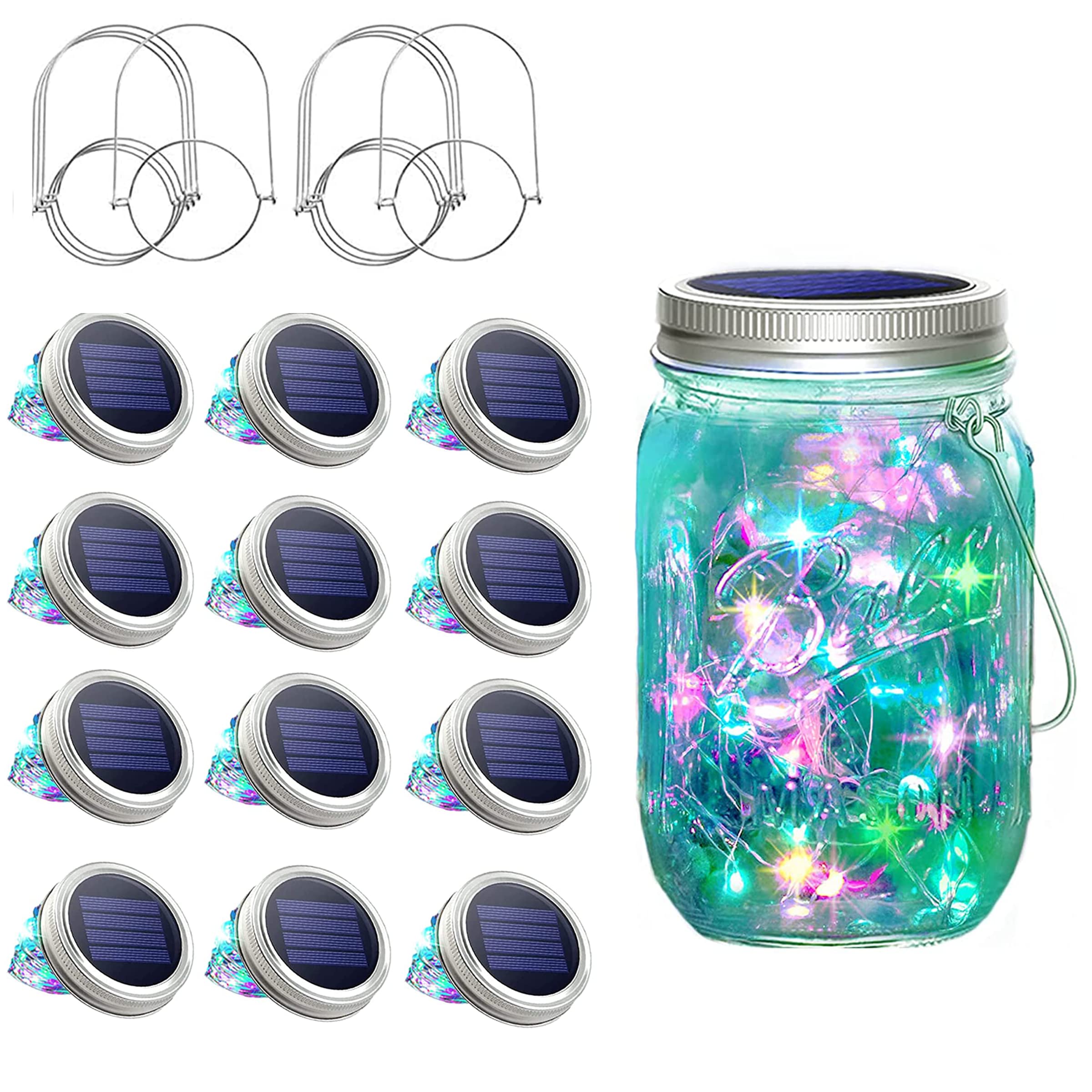 SunKite Solar Mason Jar Lights, 12 Pack, 30 LED, Waterproof Fairy Firefly Lids, Multicolored, for Patio, Yard, Garden, Wedding Decor