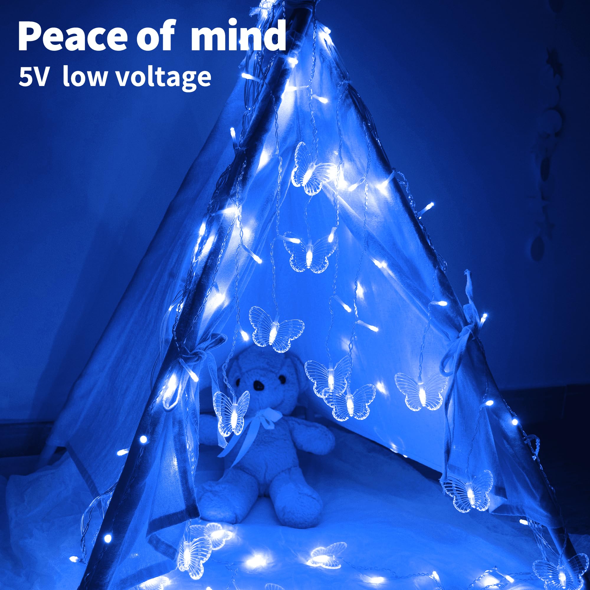 Yolight Butterfly Curtain Lights 13Ft 96 Led Twinkle Fairy Lights 8 Modes String Lights With Remote, Butterfly Hanging Decoration For Bedroom Dorm Wall Patio Party Wedding Halloween Christmas (Blue)