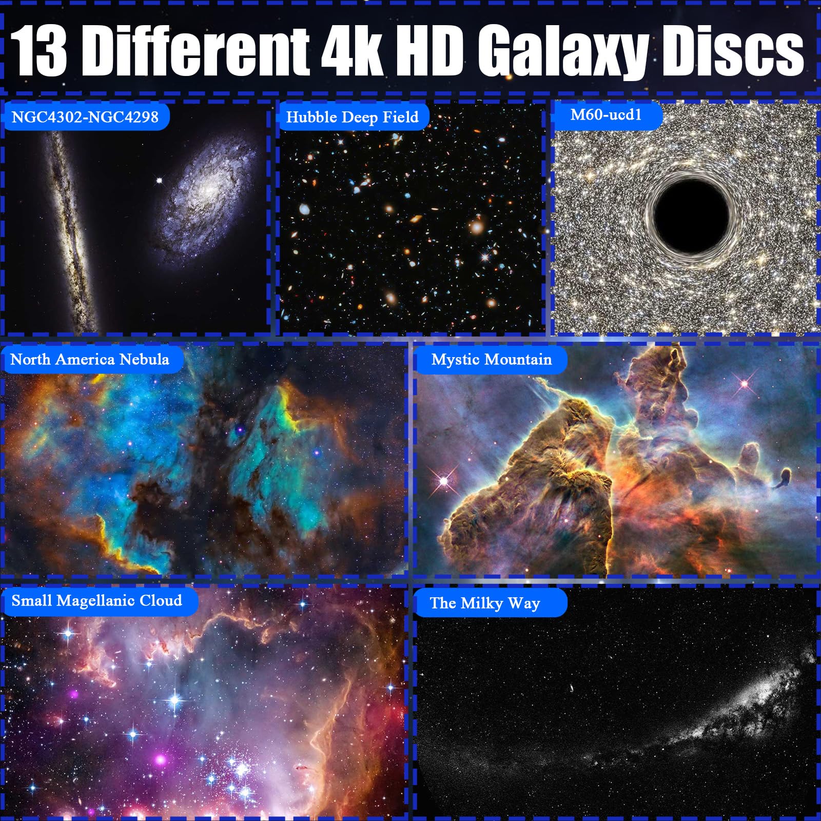 Hbaushun Galaxy Projector - 360° Rotating Star Light with 13 Discs, White & Black, Model BL-DQY02 for Home Bedroom Decor
