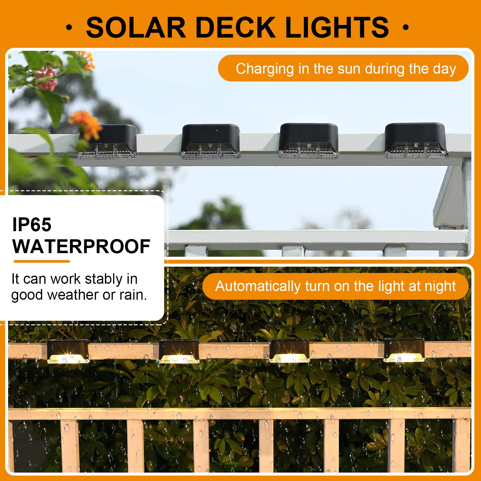 Geelin 32 Pcs Solar Deck Lights, Waterproof LED Step Fence Lights, Black Shell, Warm White Light, Model HOD-Geelin-055