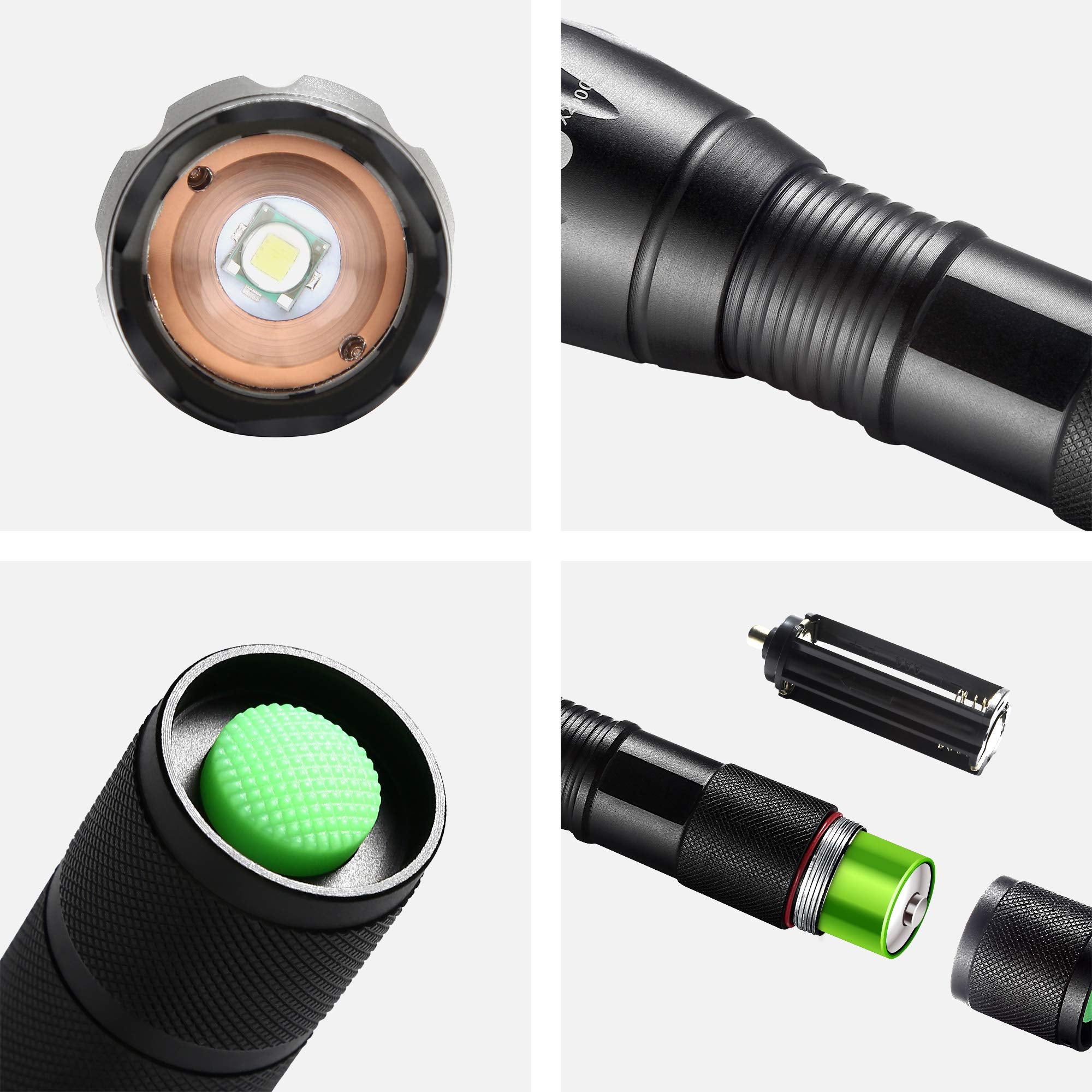 Whaply LED Flashlights, 2 Pack Tactical High Lumens Waterproof with 6 AAA Batteries, Zoomable, 5 Modes for Camping & Emergency