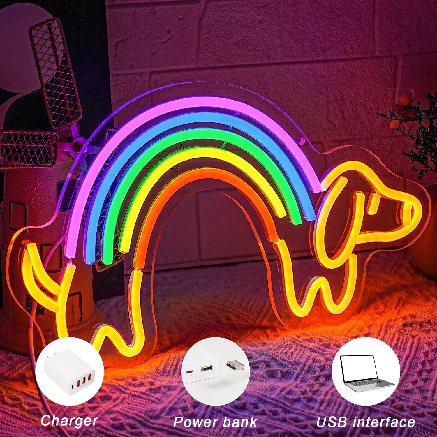 Gyaksjm Rainbow Dachshund Neon Sign - Dimmable Wall Decor - Large Multicolor Acrylic Light for Dog Lovers & Kid Rooms