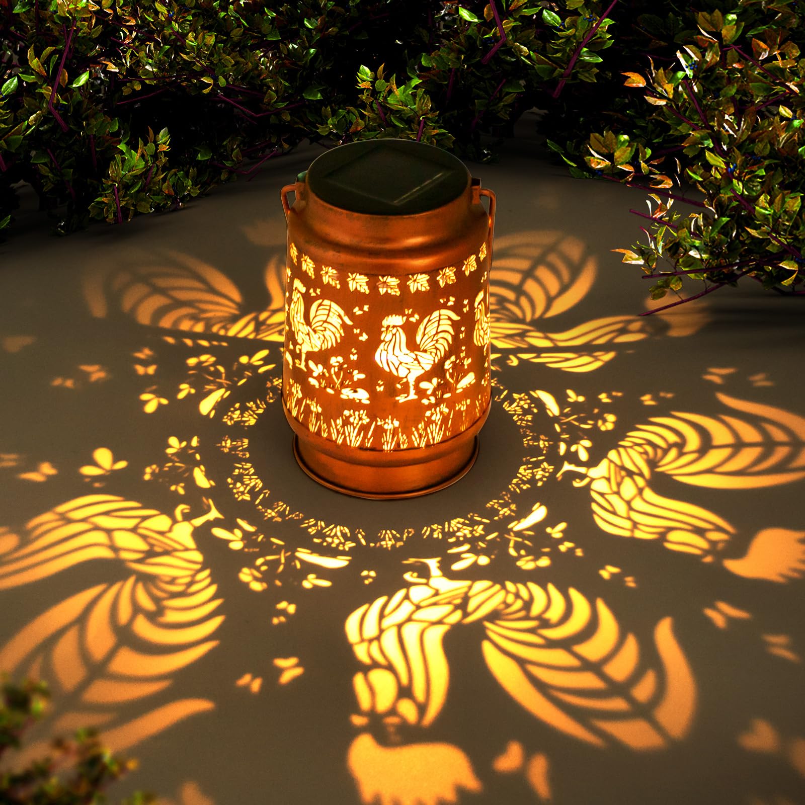ZASOWUUO Rooster Decorative Solar Lanterns for Outdoor Garden, Waterproof, Bronze, Model ZA-DL-ROOSTER