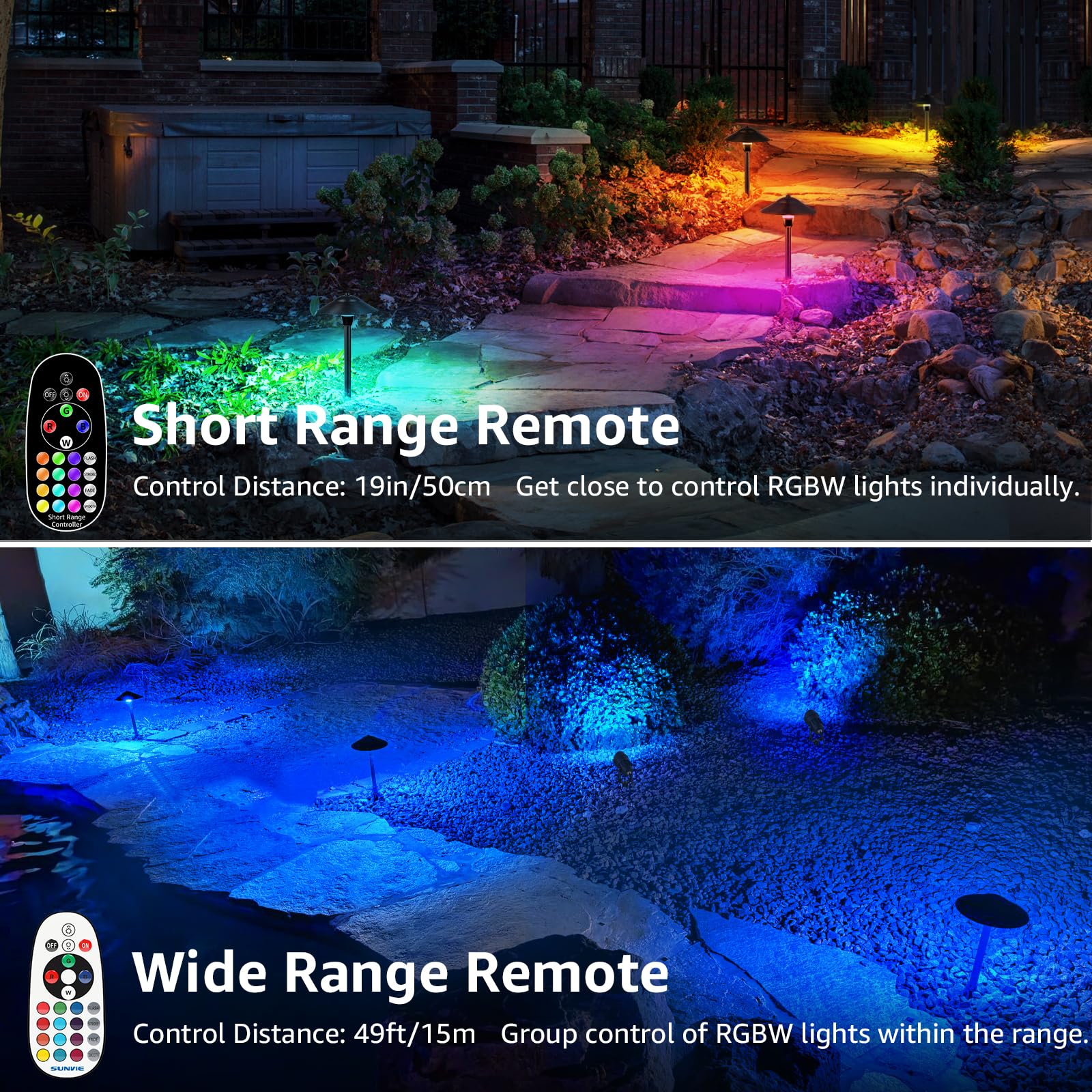 SUNVIE RGBW Low Voltage Landscape Lights, 3W Color Changing, Waterproof, 12-24V, Black, Model LSARB-03-12C, 12 Pack
