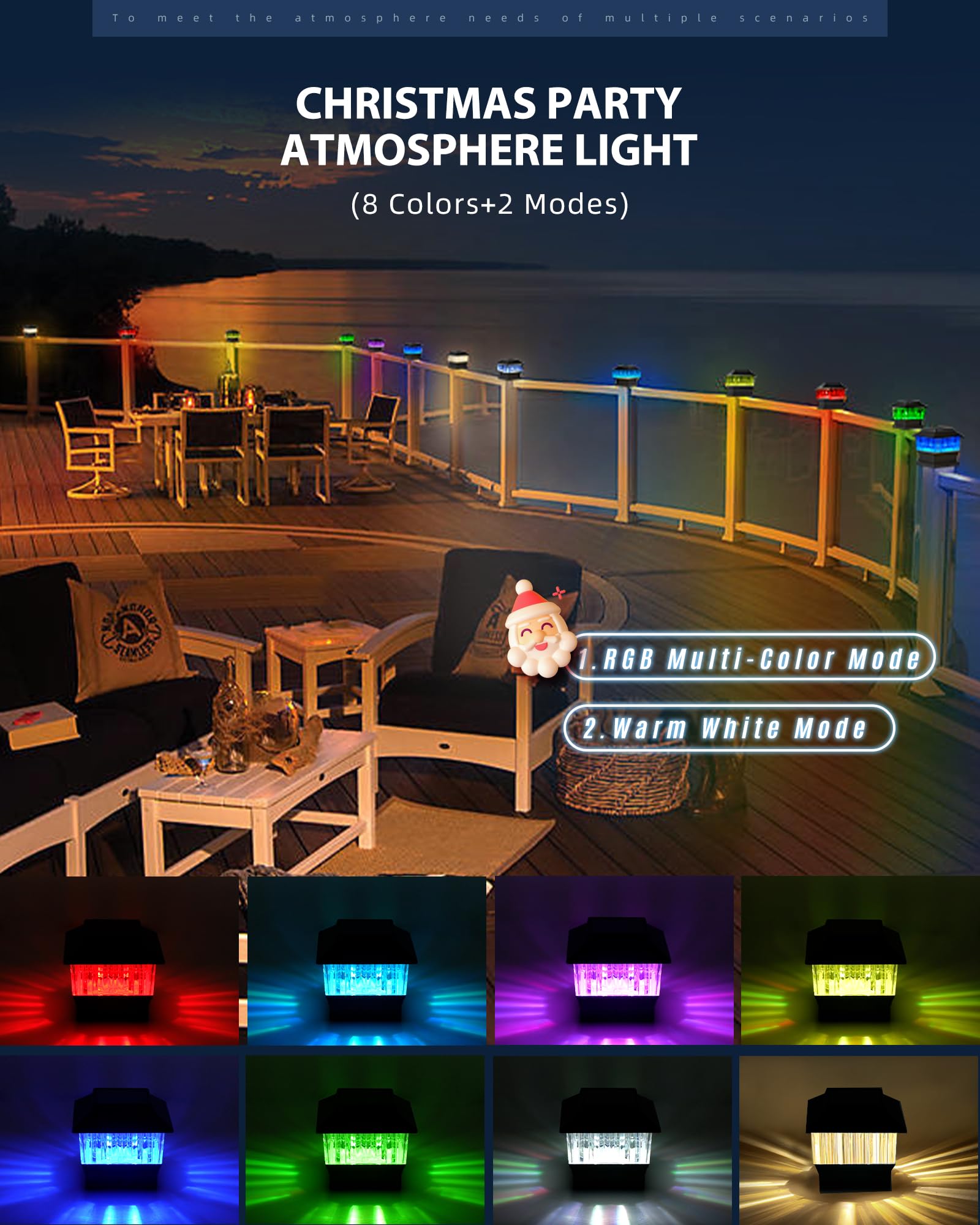 Moon-De-Age Rgbw Solar Post Cap Lights - 50 Lumen Led For Fence, Deck & Garden, Black, 1