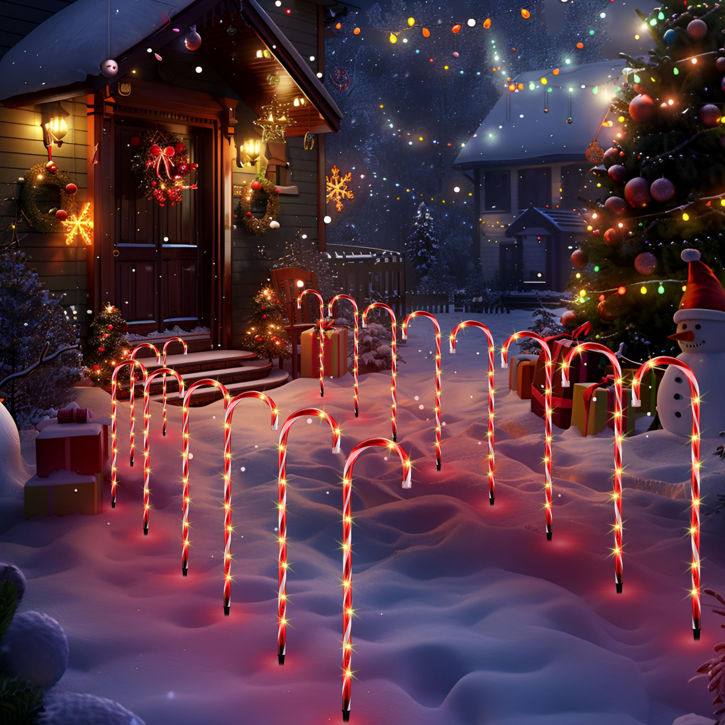 Vcoken 30'' Christmas Candy Cane Pathway Markers Lights - Set Of 10 Christmas Stakes Lights Outdoor Pathway Decorations, Connect