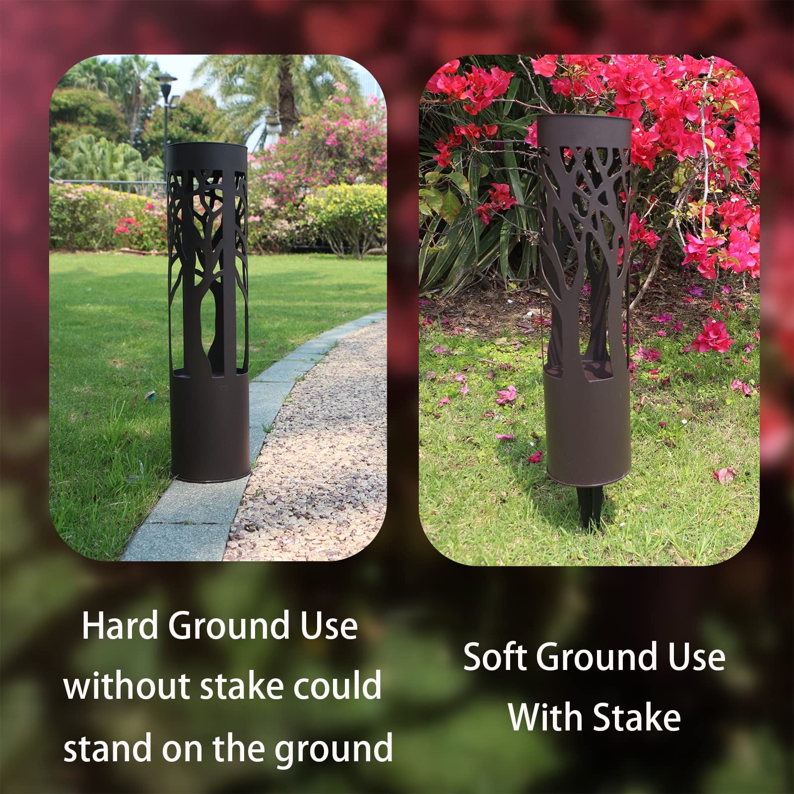 PUMPSUN Solar Pathway Lights 4-Pack, Iron Landscape Lighting, Dust to Dawn, Brown, Model PSWY22002, Warm Yellow for Garden Decor