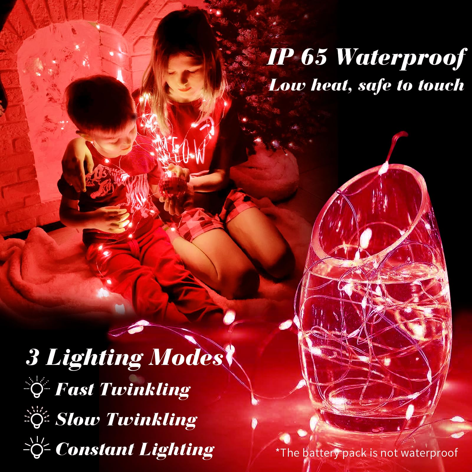 Zgwj 100 Pack Fairy Lights Battery Operated  7Ft 20 Mini Led Fairy String Lights Silver Wire 3 Modes For Diy  Parties  Wedding  Bedroom  Halloween Christmas Decoration Red