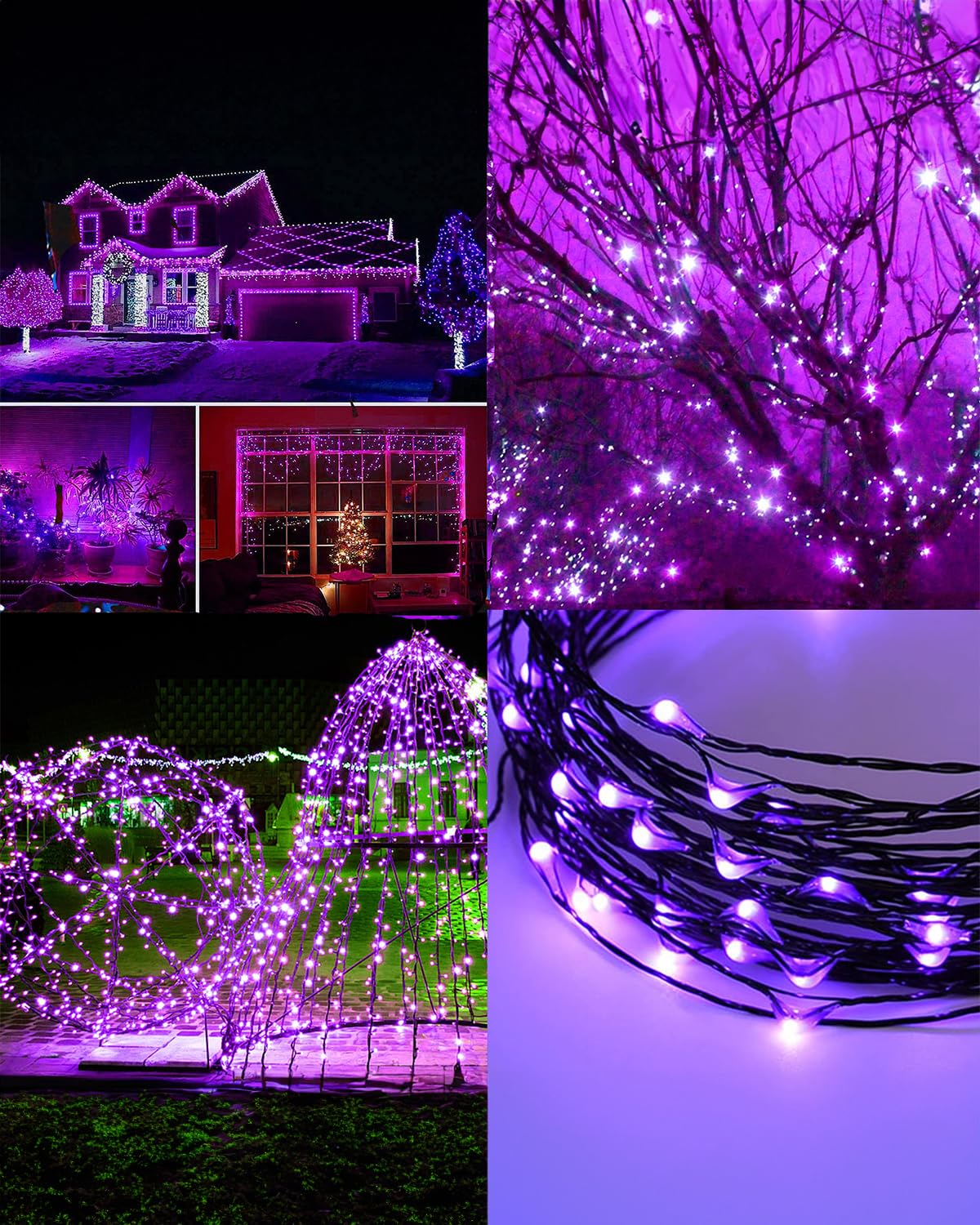 Twinkle Star Outdoor Solar String Lights, 39.4 FT, 120 LED, 8 Modes, Waterproof, Purple, 2 Pack