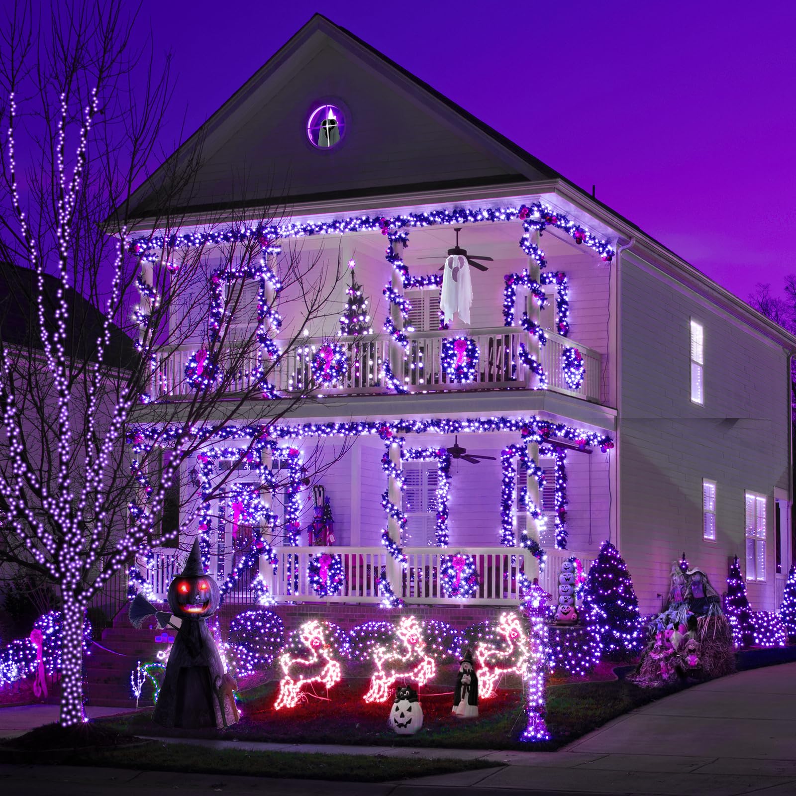 Kwaiffeo Purple Halloween Lights, 100Ft 300Led String Lights Outdoor Indoor, 8 Modes Connectable Purple Lights For Christmas Hal