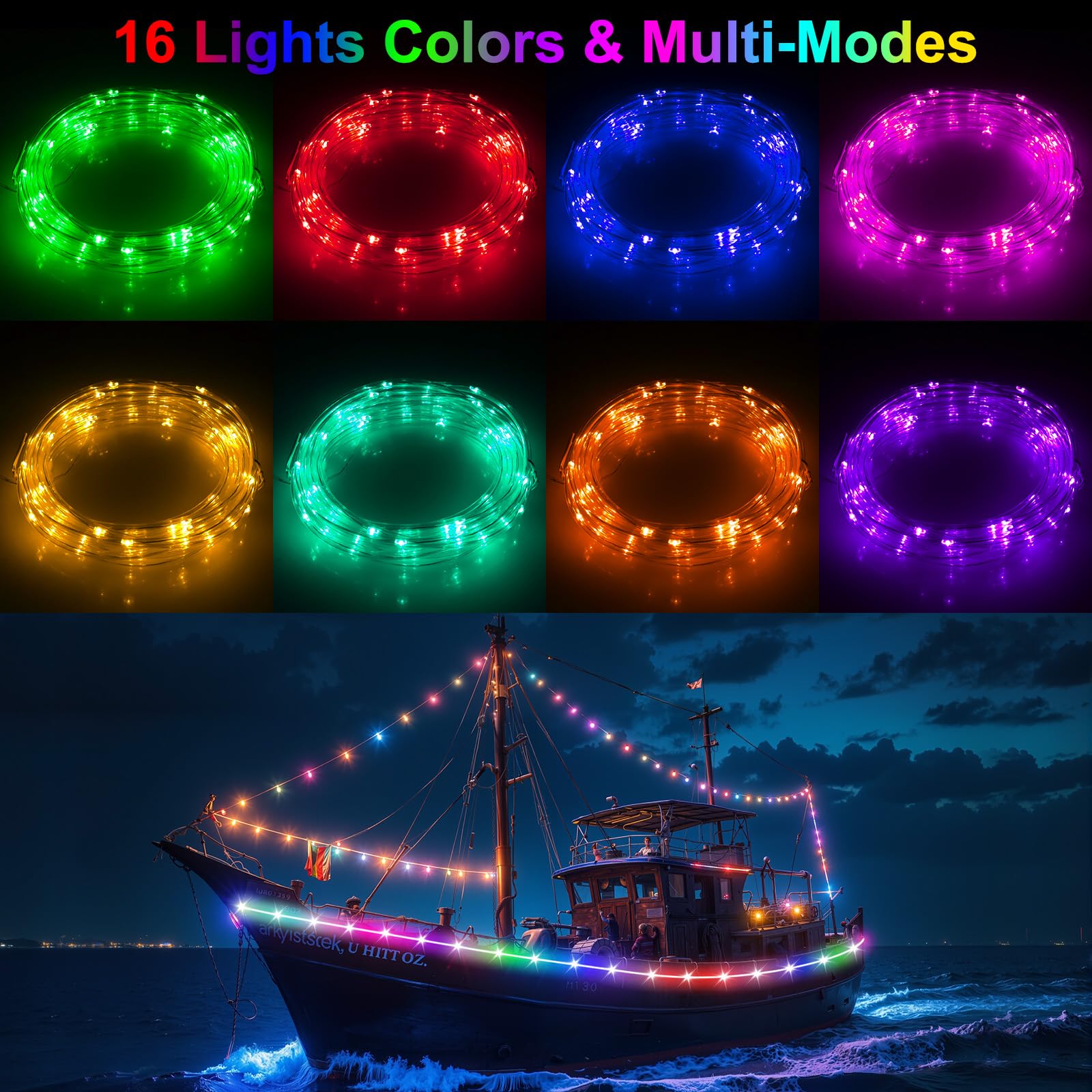 LYCARESUN 22 Ft Kayak Paddle Board Lights, Battery Operated LED, Multicolor, Waterproof with Remote Control, 16 Colors & 7 Modes