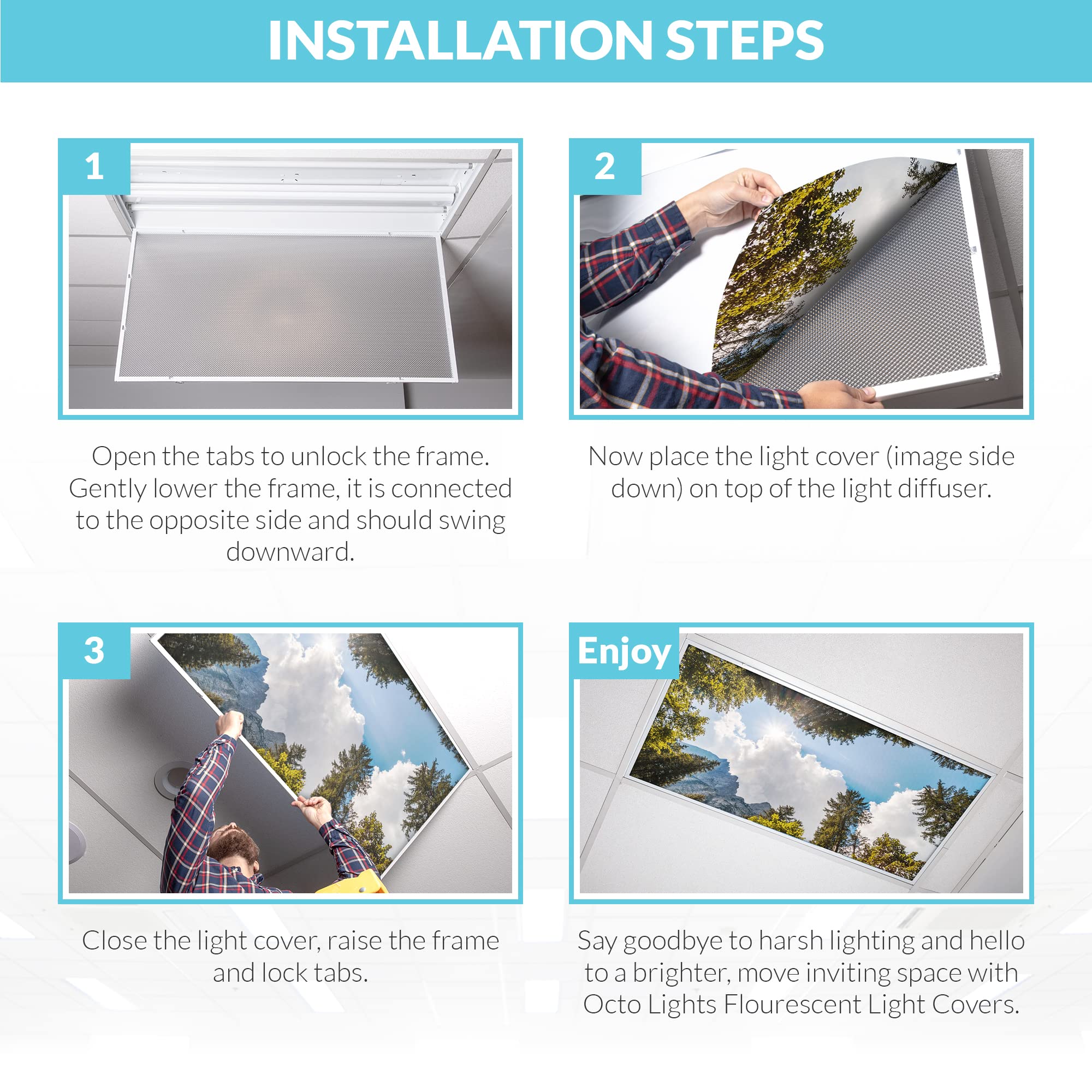 OCTO LIGHTS Fluorescent Light Covers - 2x4 Backlit Film - Tree Mountain Sky - Model TRE-009-2x4