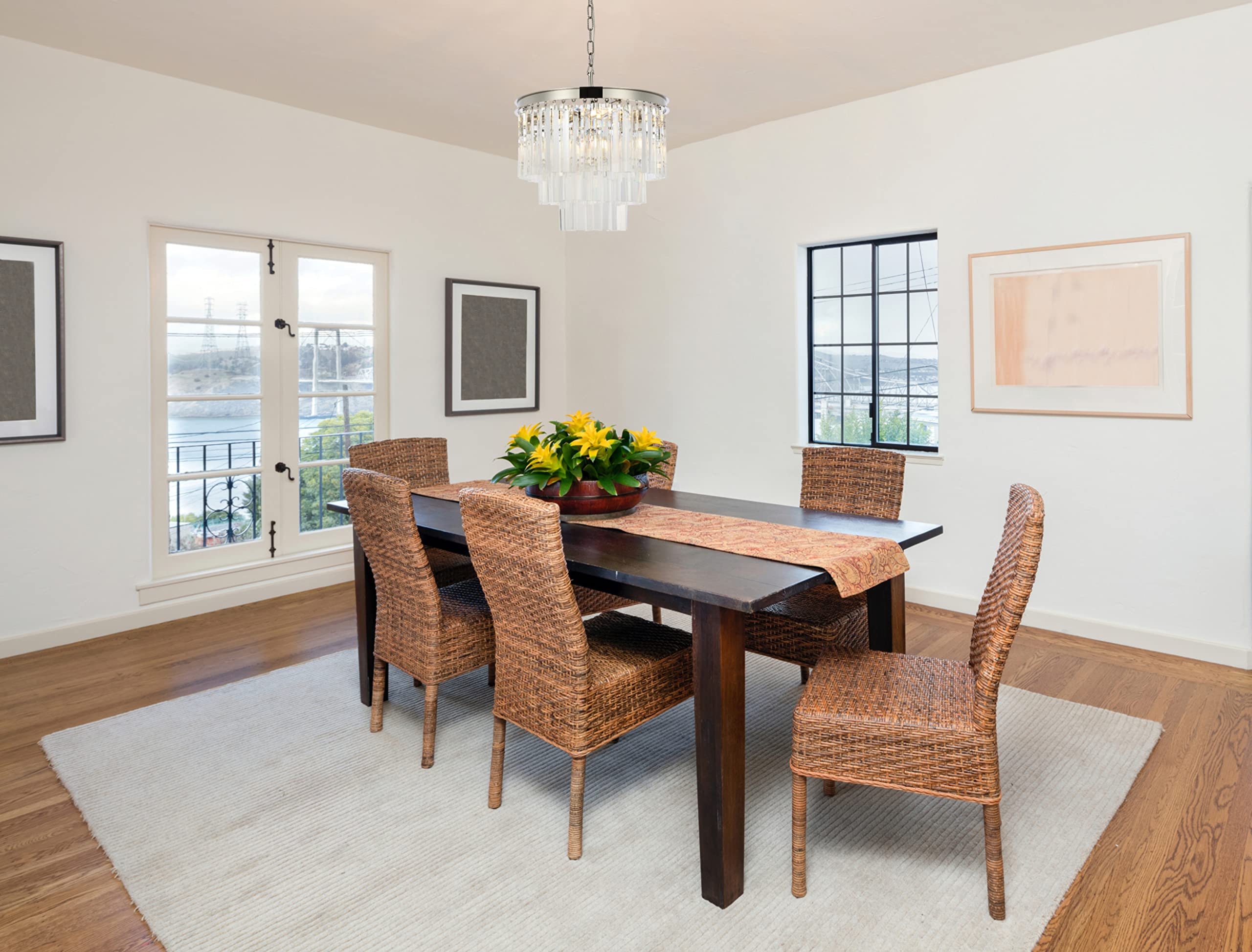 Elegant Lighting Sydney Collection 1201D20Pn/Rc 6-Light Pendant Lamp With Royal Cut Crystals, Polished Nickel Finish