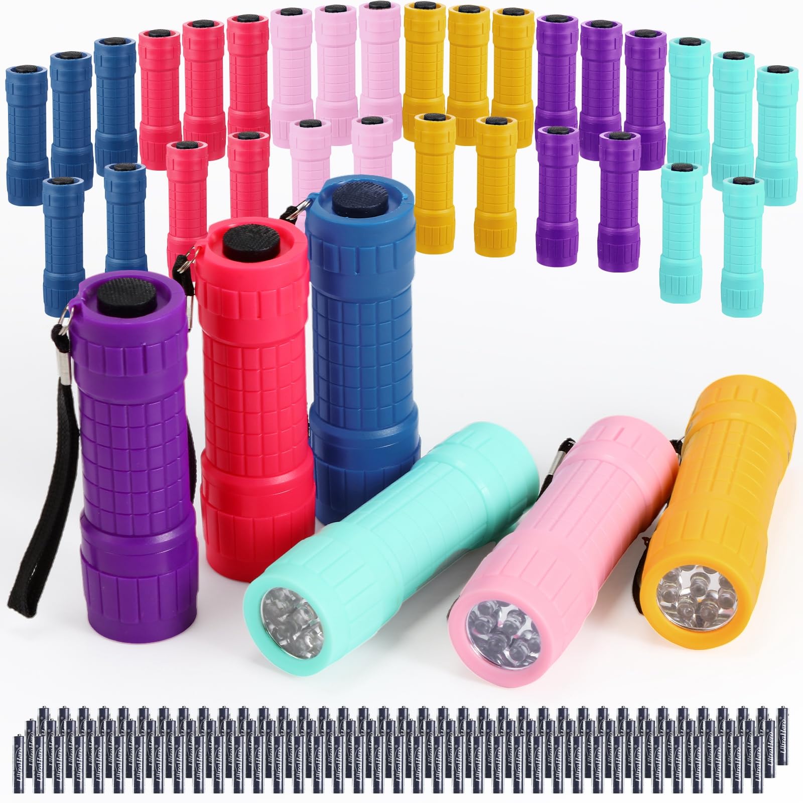 Rossesay 36 Pcs Small Mini Flashlights 9 LED Flashlight Assorted Colors with Lanyard Small Handheld Flashlights Bulk 3AAA Batter