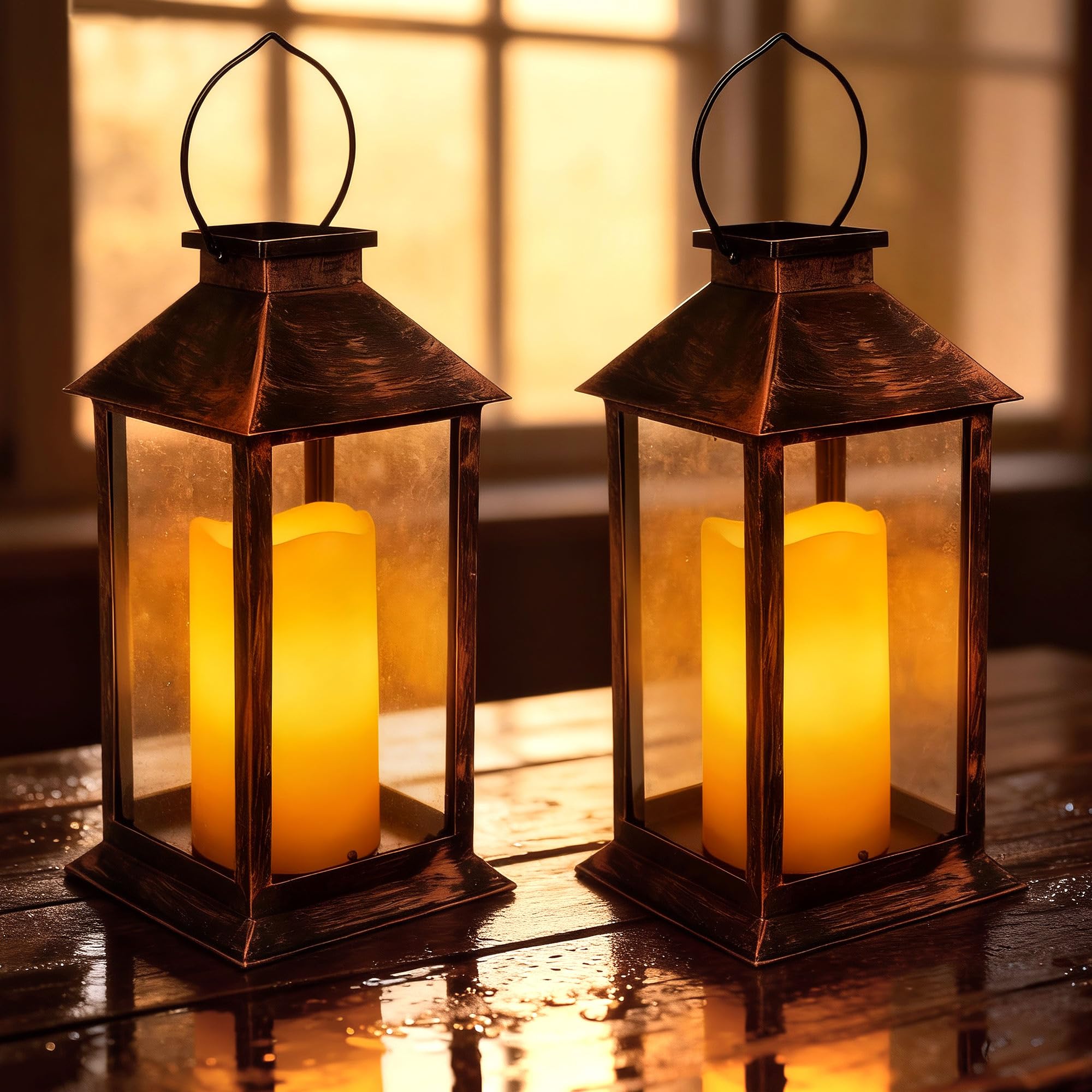 2 Pack 14 Inch Solar Lanterns Outdoor Waterproof with Flickering Flameless Candles, Outdoor Garden Hanging Lantern Decorative fo