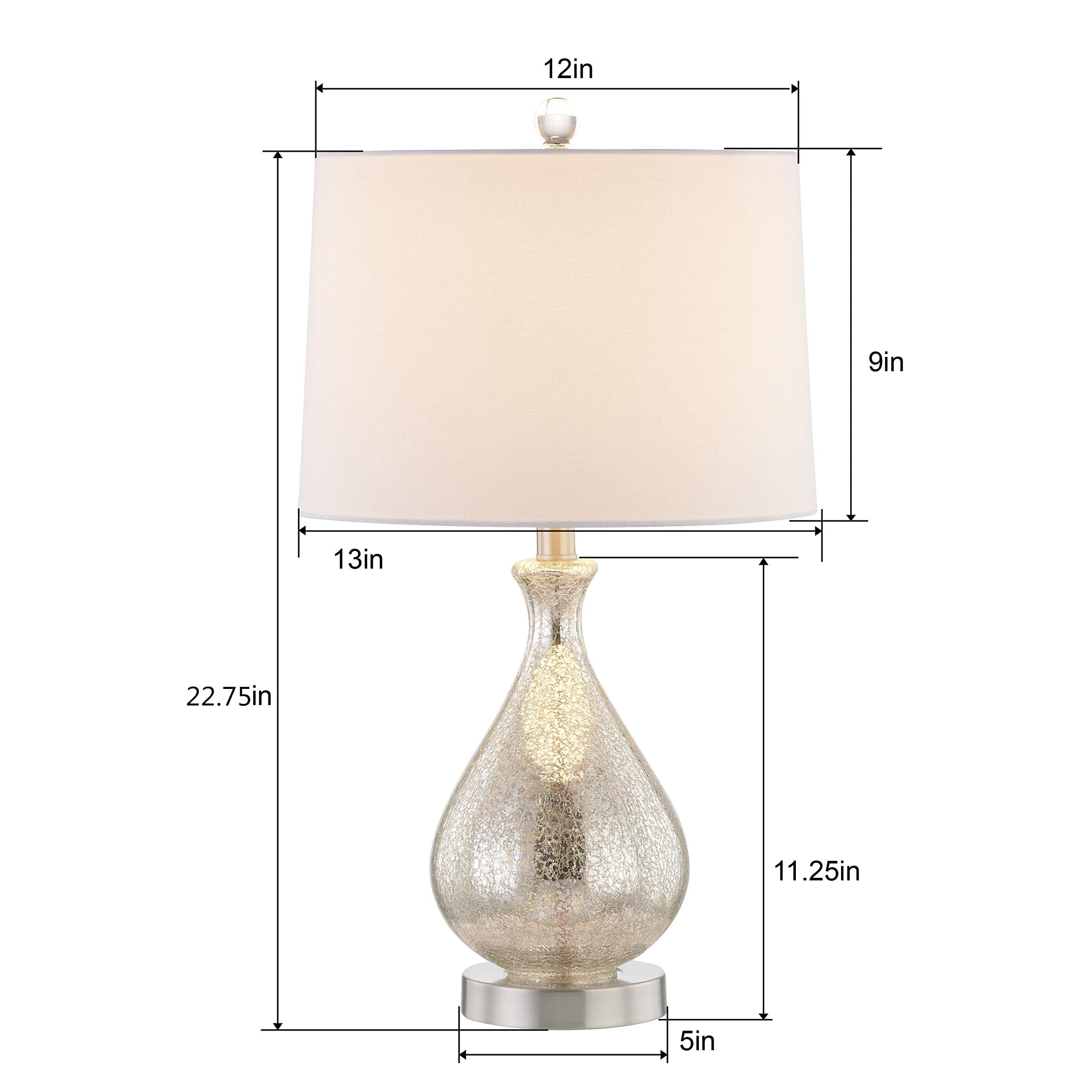 Maxax Glass Table Lamp Set Of 2 For Living Room, 22.75'' Nickel Bedside Lamps With Mercury Glass White Drum Shade Decor For Bedr