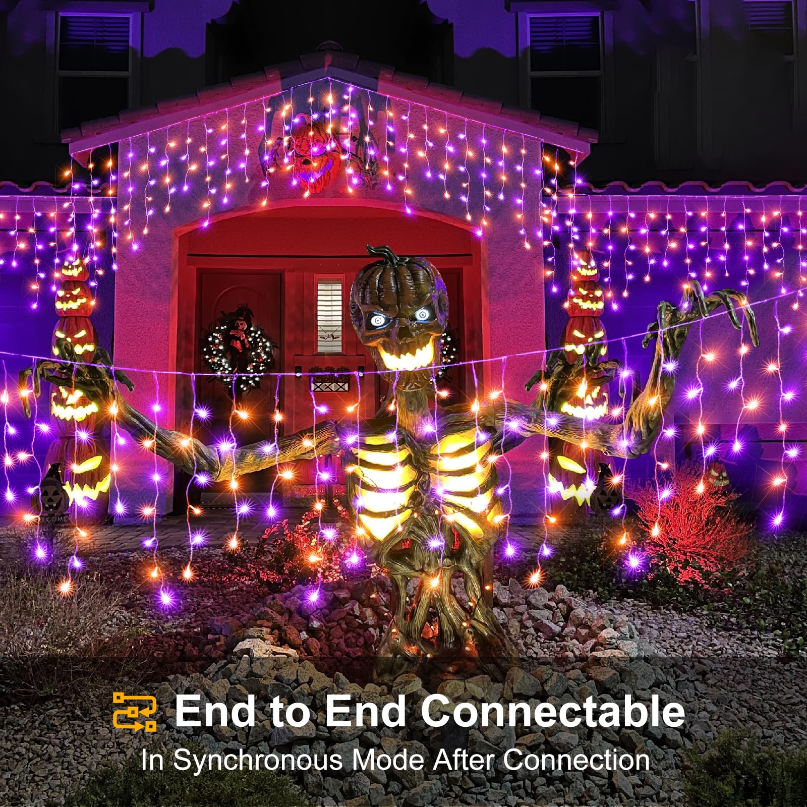 Nielfoi Christmas Lights Outdoor 400LED Icicle Lights 33ft Orange and Purple Clear Wire Holiday Decor