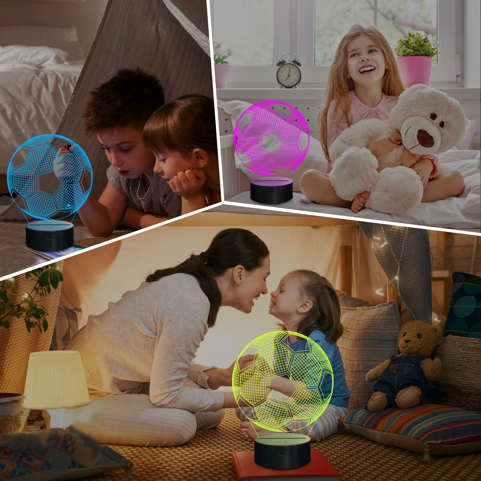 Lampeez Soccer Night Lights - 3D Illusion Football Lamps, 16 LED Color Changing, Multicolor, Model FS-2810-9999, Perfect for Kids' Decor