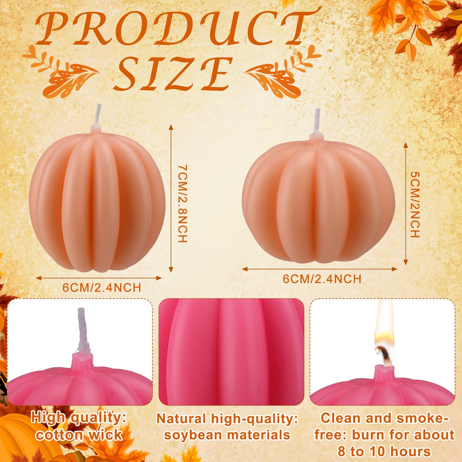 Mtlee 6 Pieces Thanksgiving Pumpkin Shaped Soy Candles Scented Candles Fall Pumpkin Tealight Candles Home Decor Pumpkin Candle Handmade Wax Candle For Bedroom Bathroom Party (Pink,Pumpkin)