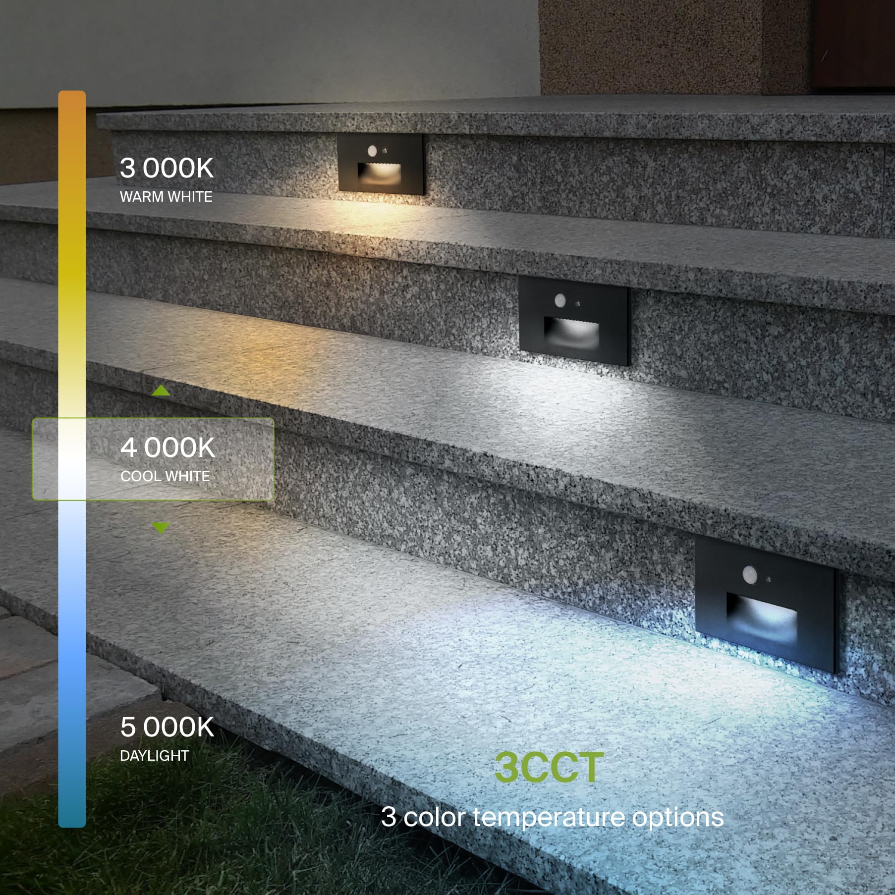 ASD LED Recessed Step Light Fixture, 3W 120LM, 3000K-5000K, Motion Sensor, Waterproof, Black, Model A-LSTL-HN3