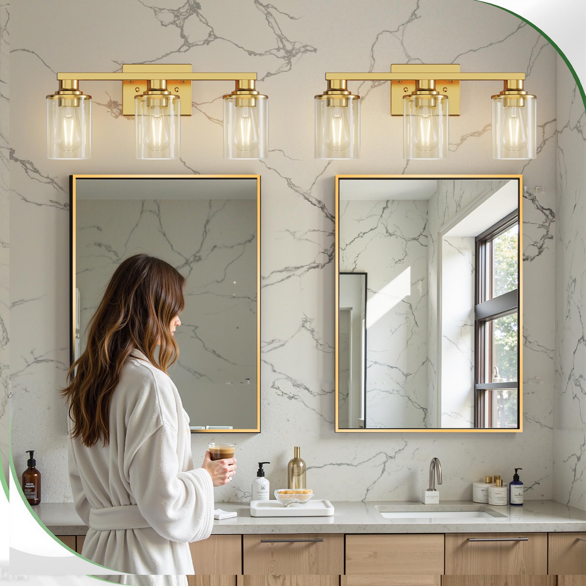 Doresshop 20 Inch Bathroom Light Fixtures  3-Light Gold Bathroom Lighting Fixtures Over Mirror With Clear Glass Shade  Vanity Lights For Living Room Bedroom  Etl Listed