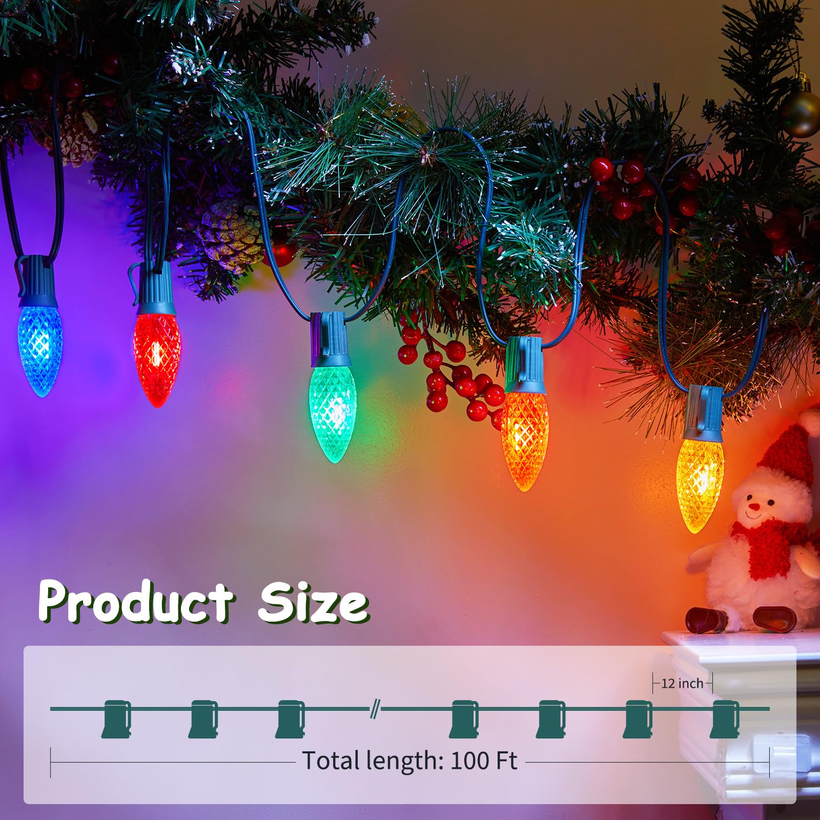 Minetom C9 Light Strand  100 Ft Christmas Stringer With 100 Sockets For Outdoor String Light  Connectable  Intermediate Base (C9/E17) - 12 Spacing  Green Wire  Note (Only Use For C9 Led Bulb)