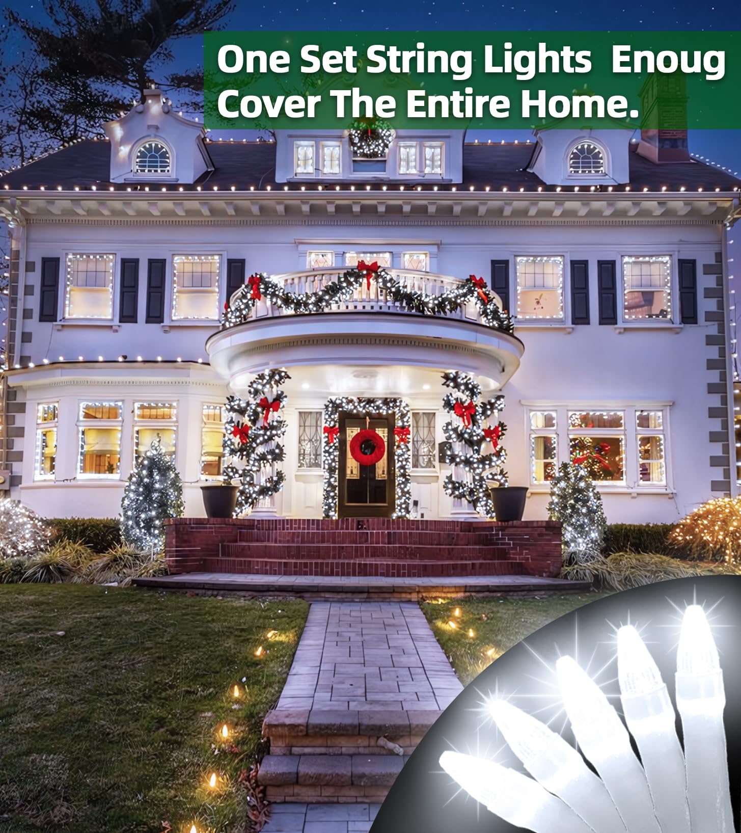 QUHUATU 1500 LED Christmas String Lights, 492FT Cool White with 8 Modes & Timer, Indoor Outdoor Decor for Tree, Fence, Garden, Wedding Party