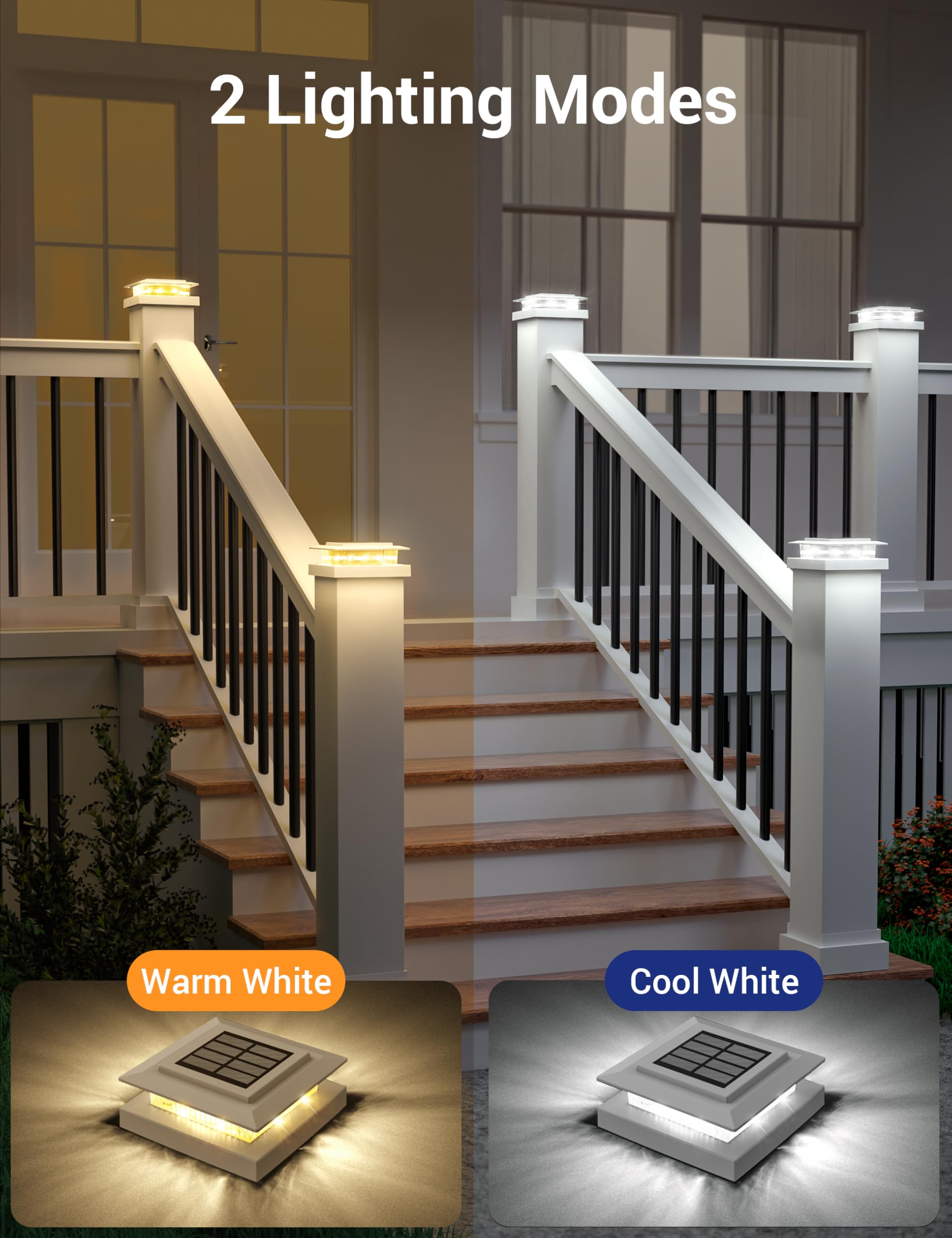 APONUO Solar Post Cap Lights, Weather-Resistant IP64, Dual White/Warm LED, 12 Pack, for 4x4 & 5x5 Posts, White, Model M