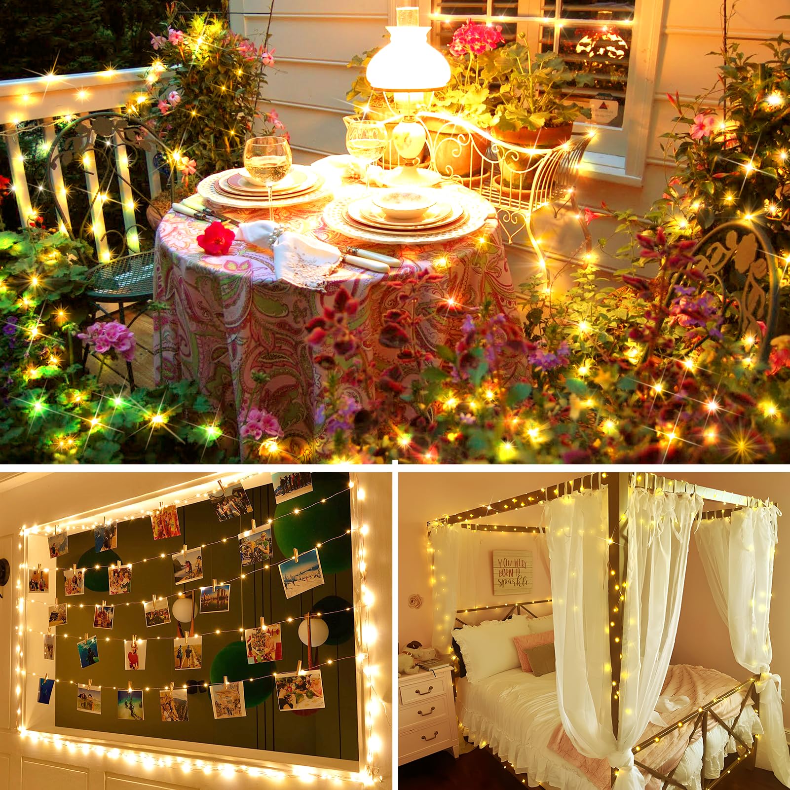 KNONEW 400FT LED Outdoor Fairy Lights, 1200 Waterproof Lights, Warm White, Green Wire, 8 Modes, Model KN-1000-LIG168-01