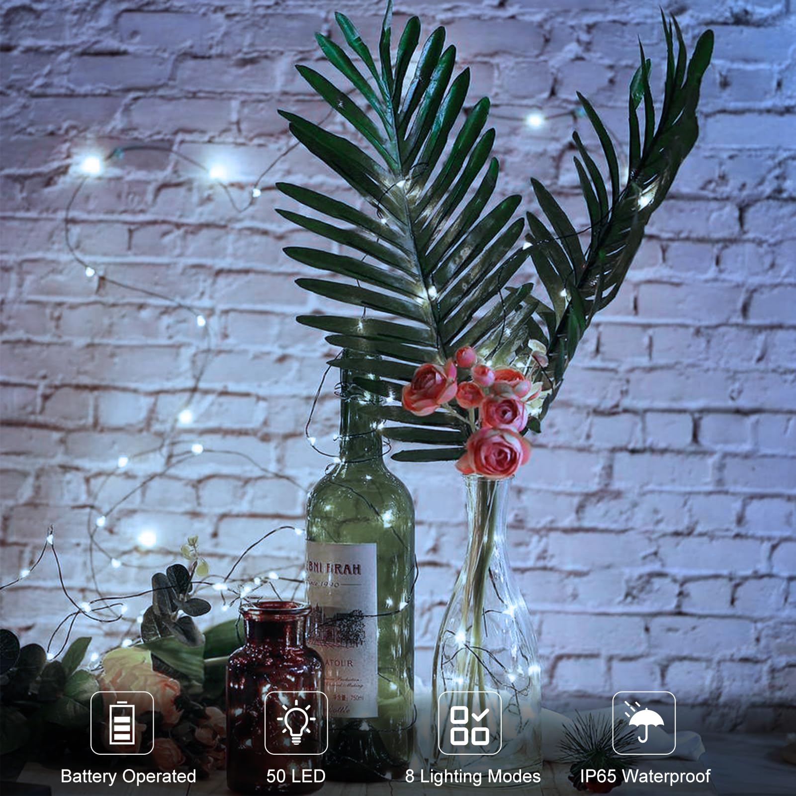 DealBeta 4 Pack Fairy Lights, 16.4FT 50 LED Cool White Twinkle Lights, Dark Green Copper Wire, Battery Operated, IP65 Waterproof