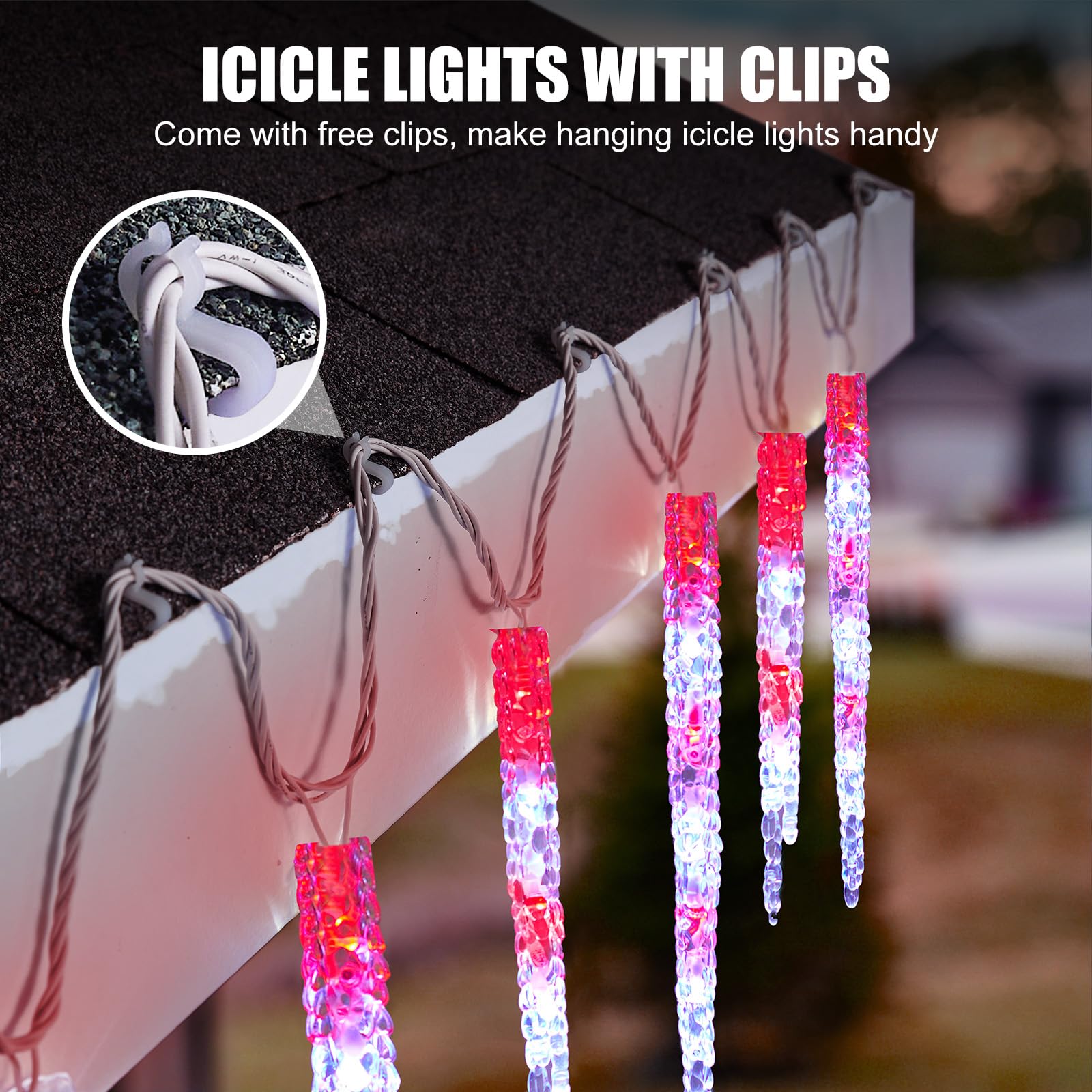 Minetom Icicle Lights Outdoor With Clips, 20Ft 100 Led 20 Tubes Twinkling Crystal Icicle String Lights, Connectable Waterproof H
