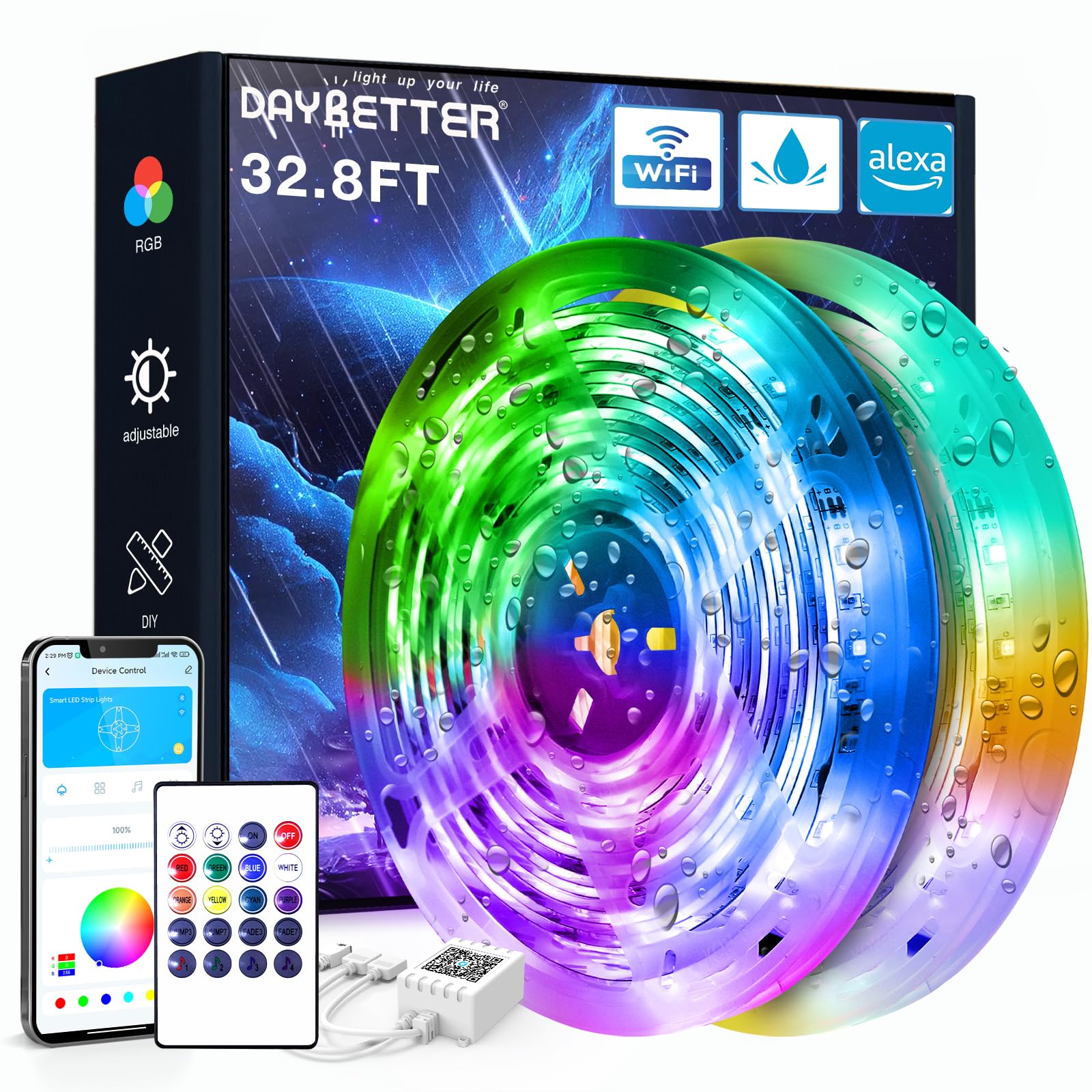 DAYBETTER IP65 Waterproof Led Strip Lights, Smart WiFi LED Lights Work with Alexa and Google Assistant, Color Changing Lights wi