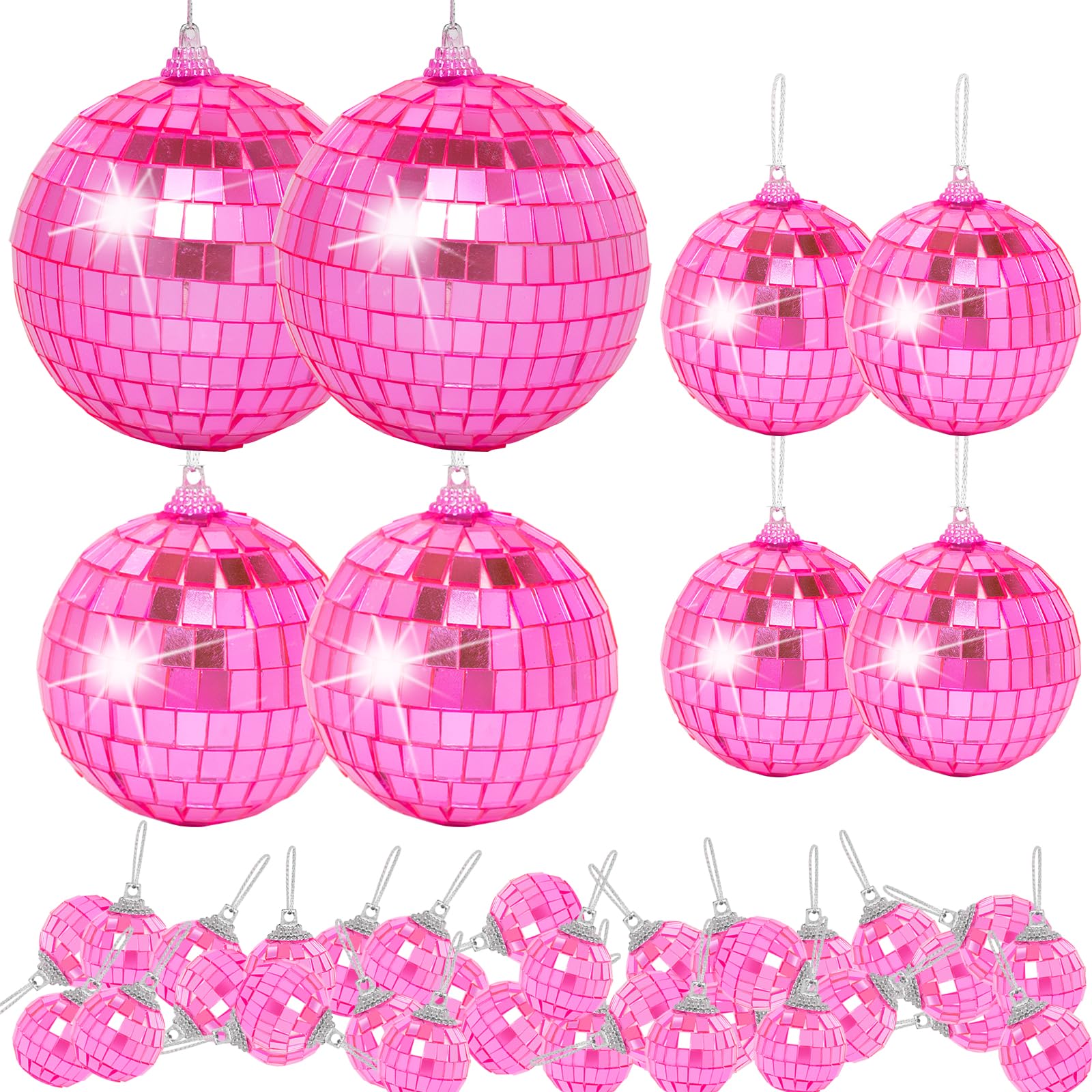 Pink Mini Disco Ball Decor: 42 Pack Hanging Mirror Ball Ornaments Different Sizes - Disco Balls Decorations Bulk For Party Christmas Tree Cake Room Birthday(1.2 Inch  2 Inch  2.4 Inch  3 Inch)