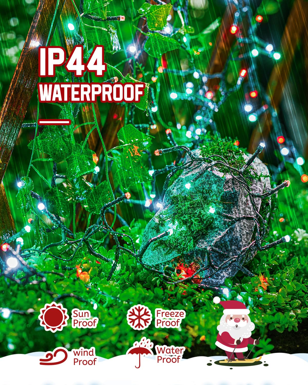 Brightown Christmas Cluster Lights Battery Operated Outdoor, 10Ft 120 Led Christmas Tree Lights Firecracker String Lights Waterproof Twinkle Lights For Indoor Xmas Tree Decorations, Red Green & White