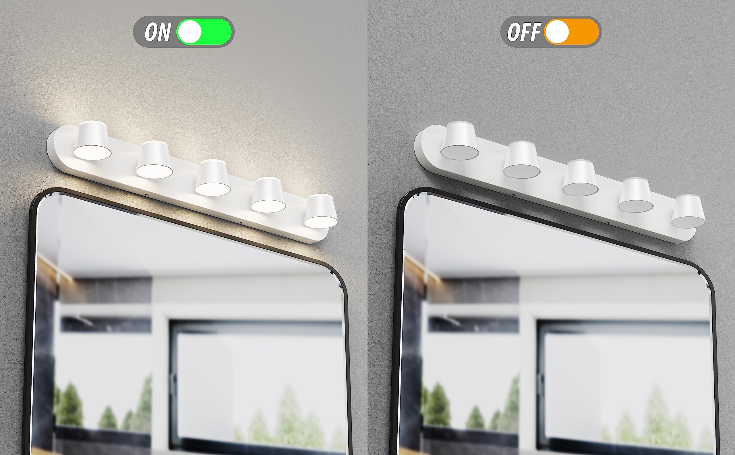 URSOLA 5-Light Bathroom Vanity Light, Dimmable & Rotatable, White Acrylic, 34 Inch, Model 7540WH-5T