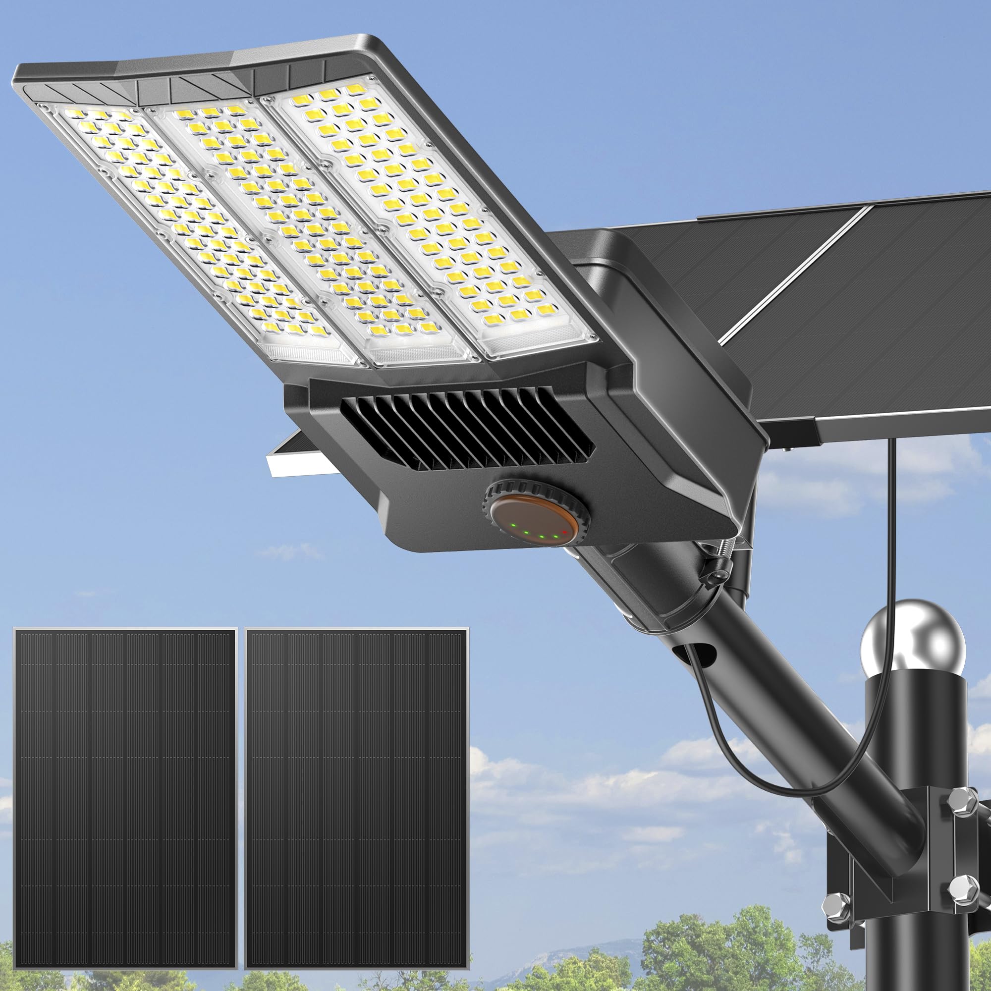 Deepn Solar Street Light 12000W Aluminum Commercial Grade Solar Parking Lot Lights with Motion Sensor & Dusk to Dawn IP67 Waterproof Heavy Duty Security Flood Lights for Street  Yard  SZ4000  1Pack