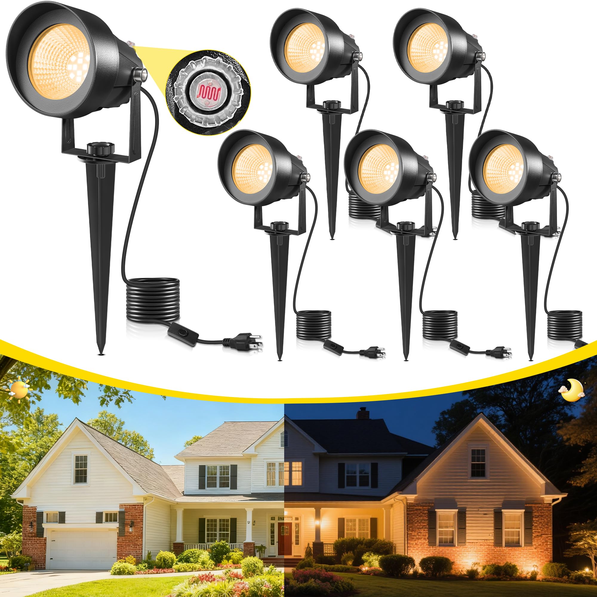 T-Sun Dusk To Dawn Outdoor Lighting  Flag Spot Lights With Photocell Auto On/Off  Waterproof 3000K Warm White Led Plug-In Landscape Spotlights For Garden Yard Tree Pathway Pole House