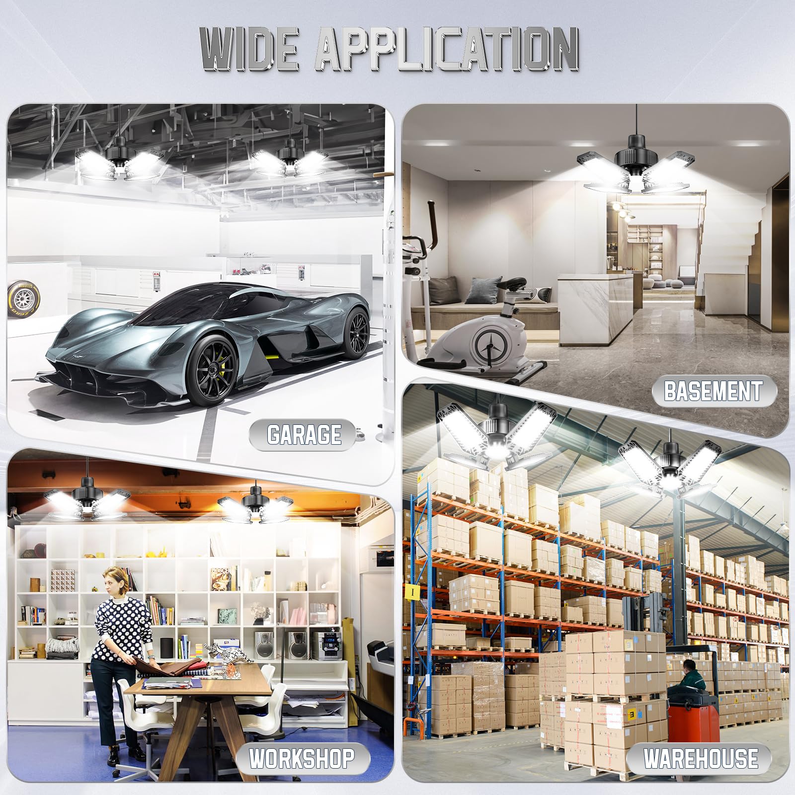 Topaubub Garage Light 1 Pack 120W, 12000Lm Led Lights For Garage With 4+1 Deformable Panels 6500K Screw In Led Shop Lighting For