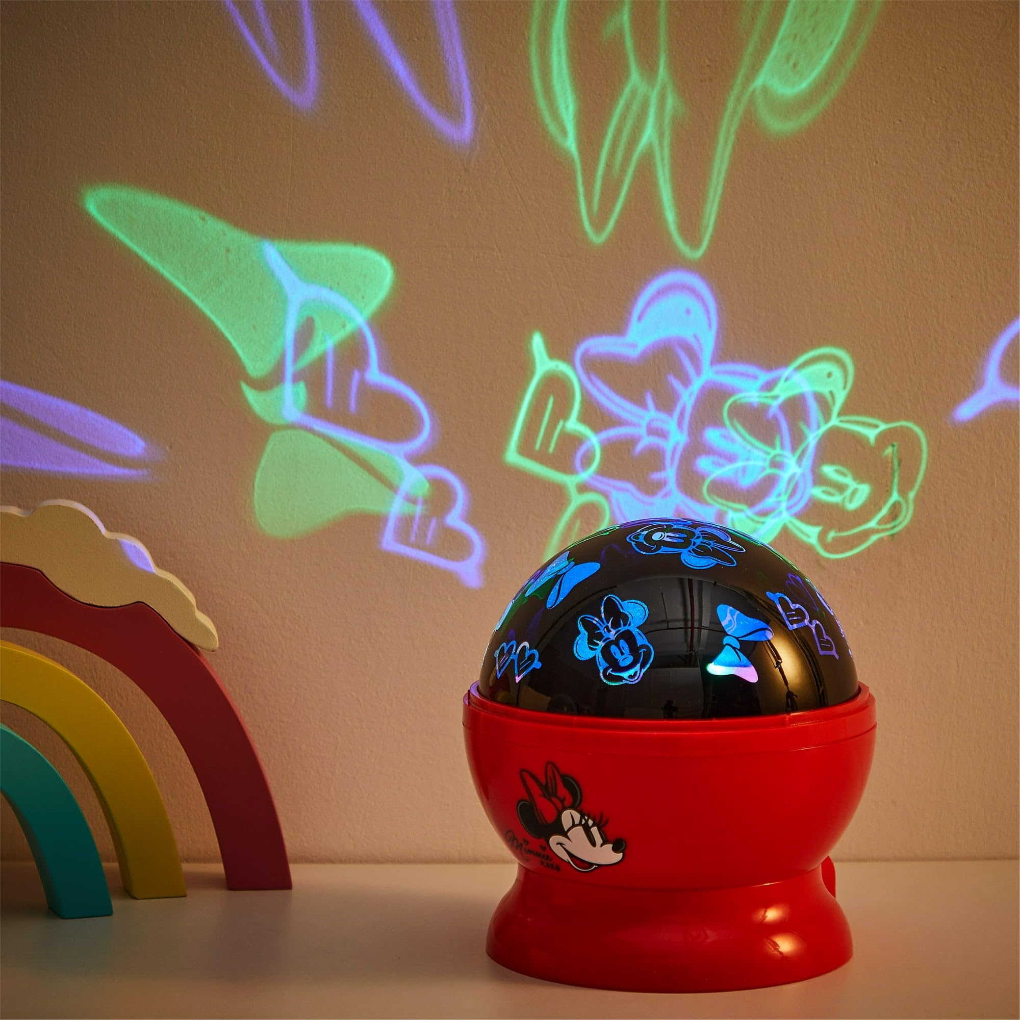Idea Nuova Minnie Mouse Rotating LED Projector Lamp, Battery/USB Operated, Red, Model WK322101