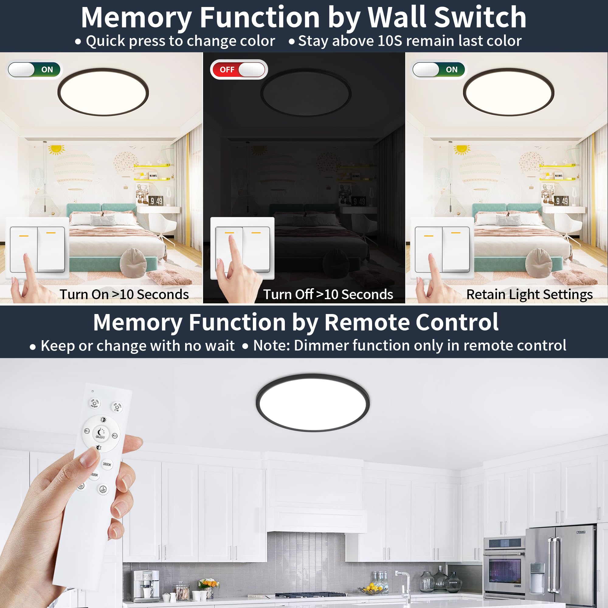 23 Inch Flush Mount Ceiling Light with Night Light, 54W 5400LM, Dimmable LED Ceiling Lights Fixture with Remote Control, 3000K/4