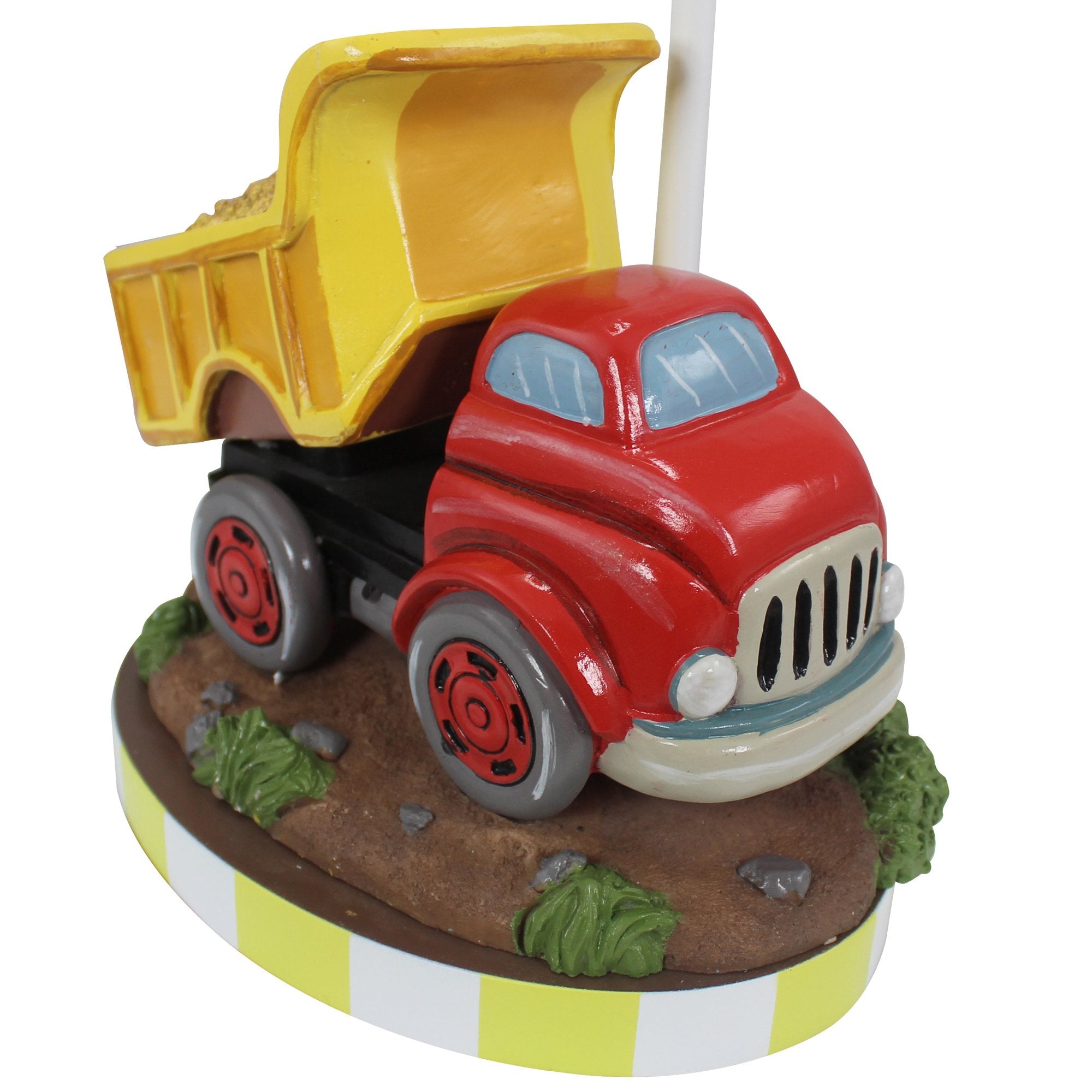 Fantasy Fields Kids Small Table Lamp, Truck Lamp, Car Lamp For Boys Room With Construction Truck Base & Helicopter Printed Shade, Transportation Themed