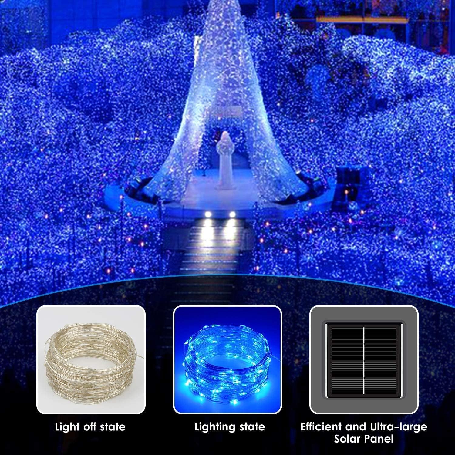 Solar String Lights Outdoor, 2-Pack Total 80Ft 200 Led Solar Christmas Twinkle Lights Outside Waterproof Copper Wire 8 Modes Solar Fairy Lights For Garden Tree Party Birthday Christmas Decor (Blue)